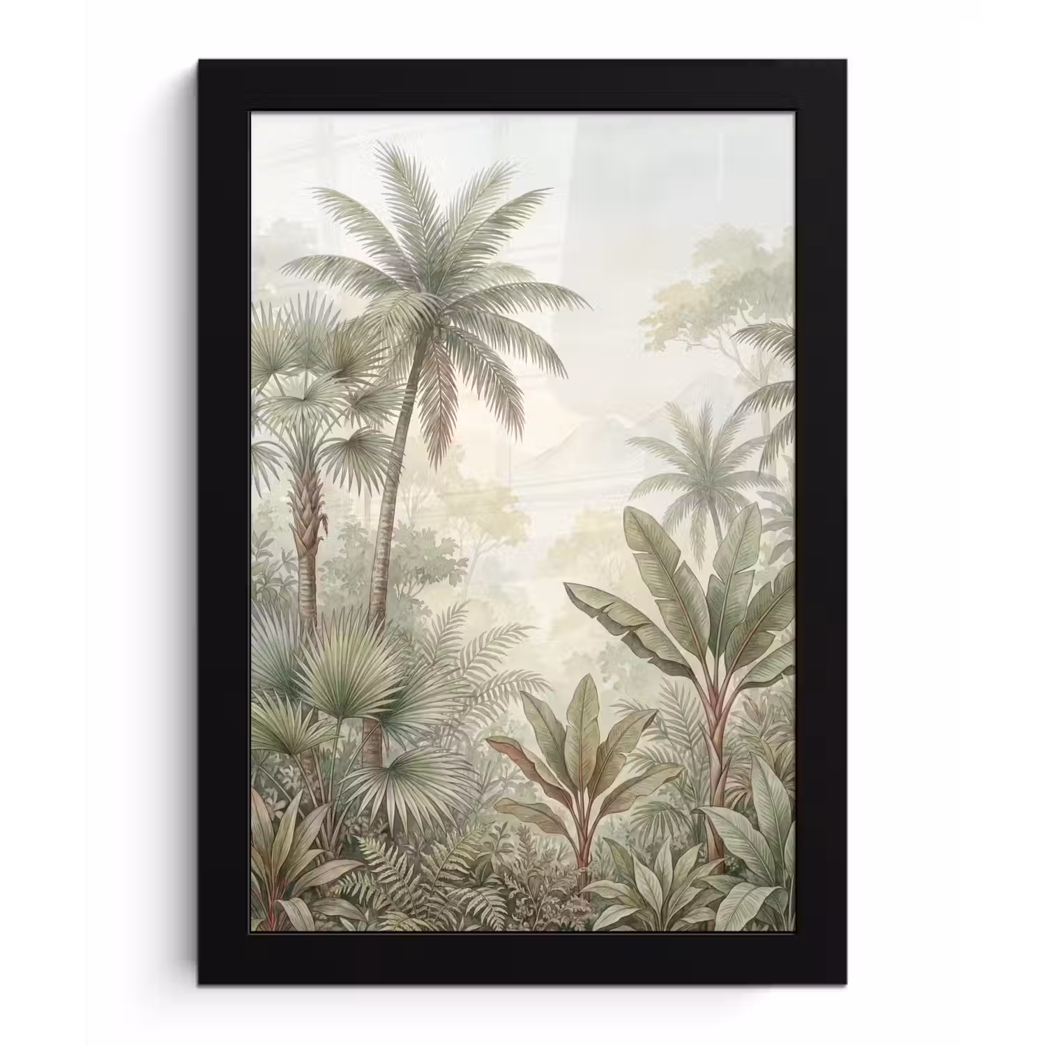 Natuur - Tropisch bos - Landschap - Aquarel - Groen fotolijst zwart zonder passe partout klein -3d