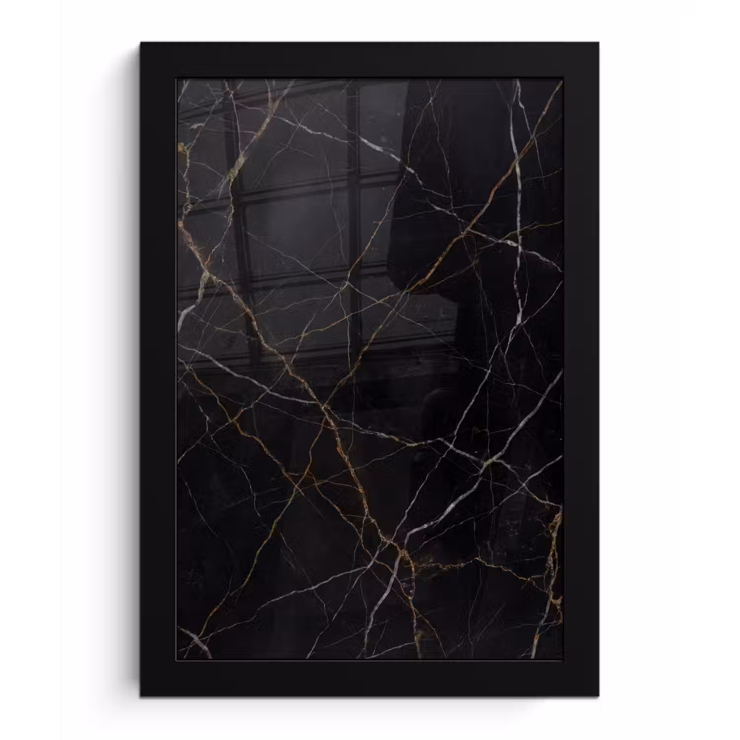Natuursteen - Marmerpatroon - Abstract - Modern - Zwart - Goud fotolijst zwart zonder passe partout klein -3d