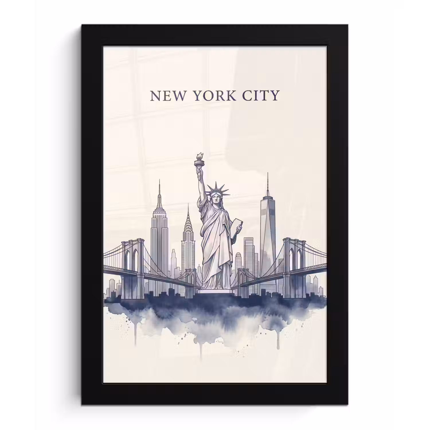 New York - Vrijheidsbeeld - Skyline - Illustratie - Blauw fotolijst zwart zonder passe partout klein -3d