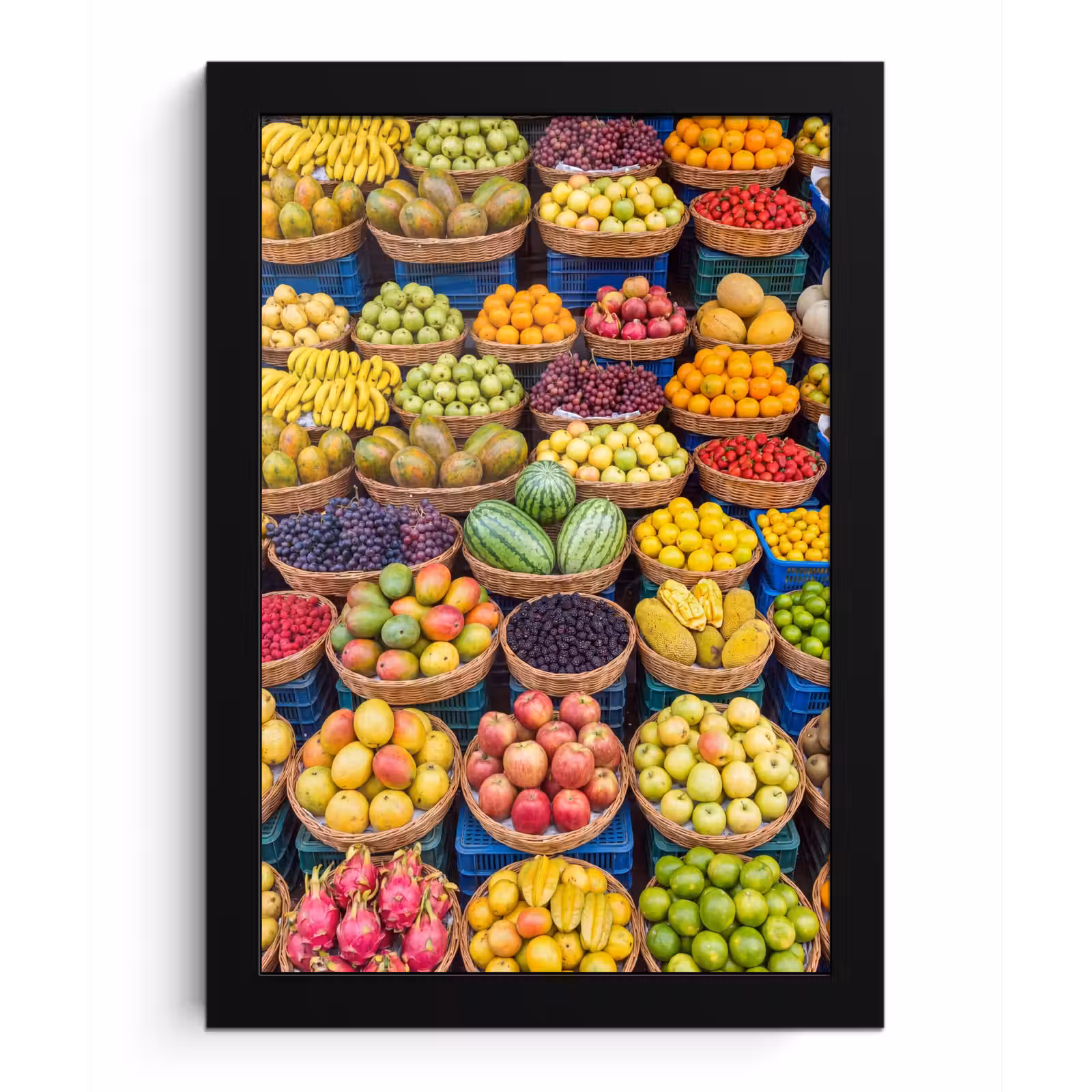 Bilder mit Rahmen - Obst – Markt – Bunt - Fruit - Markt - Kleurrijk fotolijst zwart zonder passe partout klein