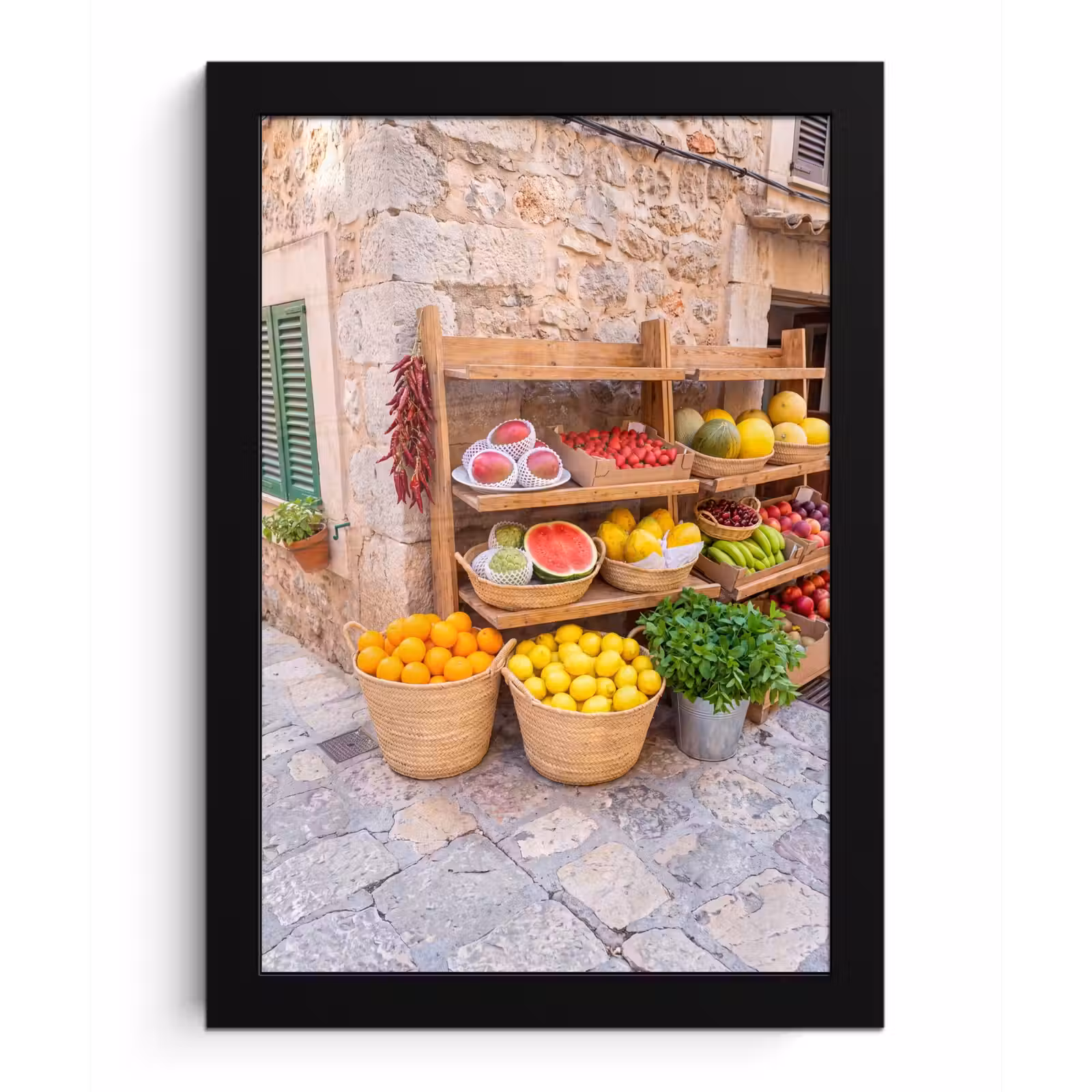 Bilder mit Rahmen - Obst – Markt – Frisch - Fruit - Markt - Vers fotolijst zwart zonder passe partout klein
