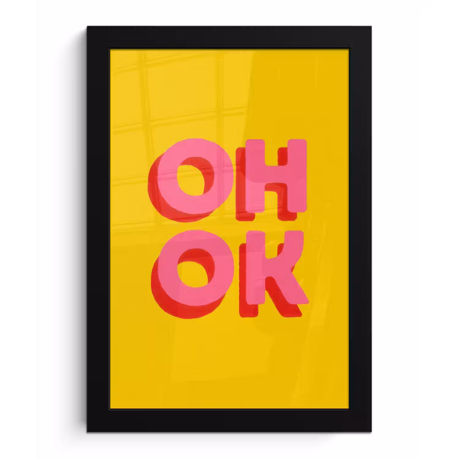 Oh ok - 3D - Geel - Roze fotolijst zwart zonder passe partout klein -3d