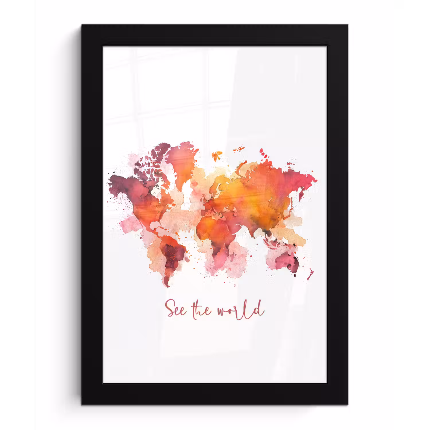 Oranje - Aquarel - Quote - Wereldkaart fotolijst zwart zonder passe partout klein -3d