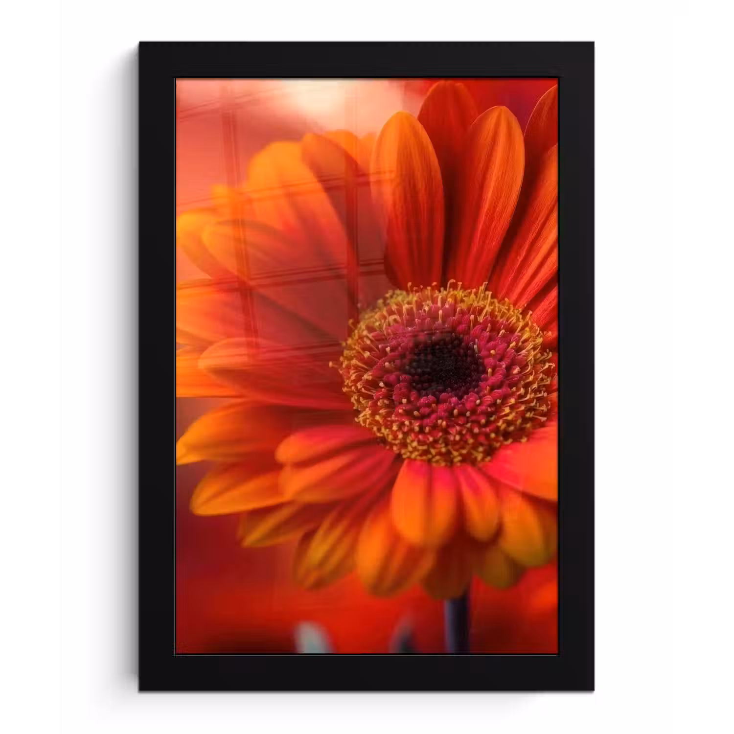 Oranje - Gerbera - Intens fotolijst zwart zonder passe partout klein -3d