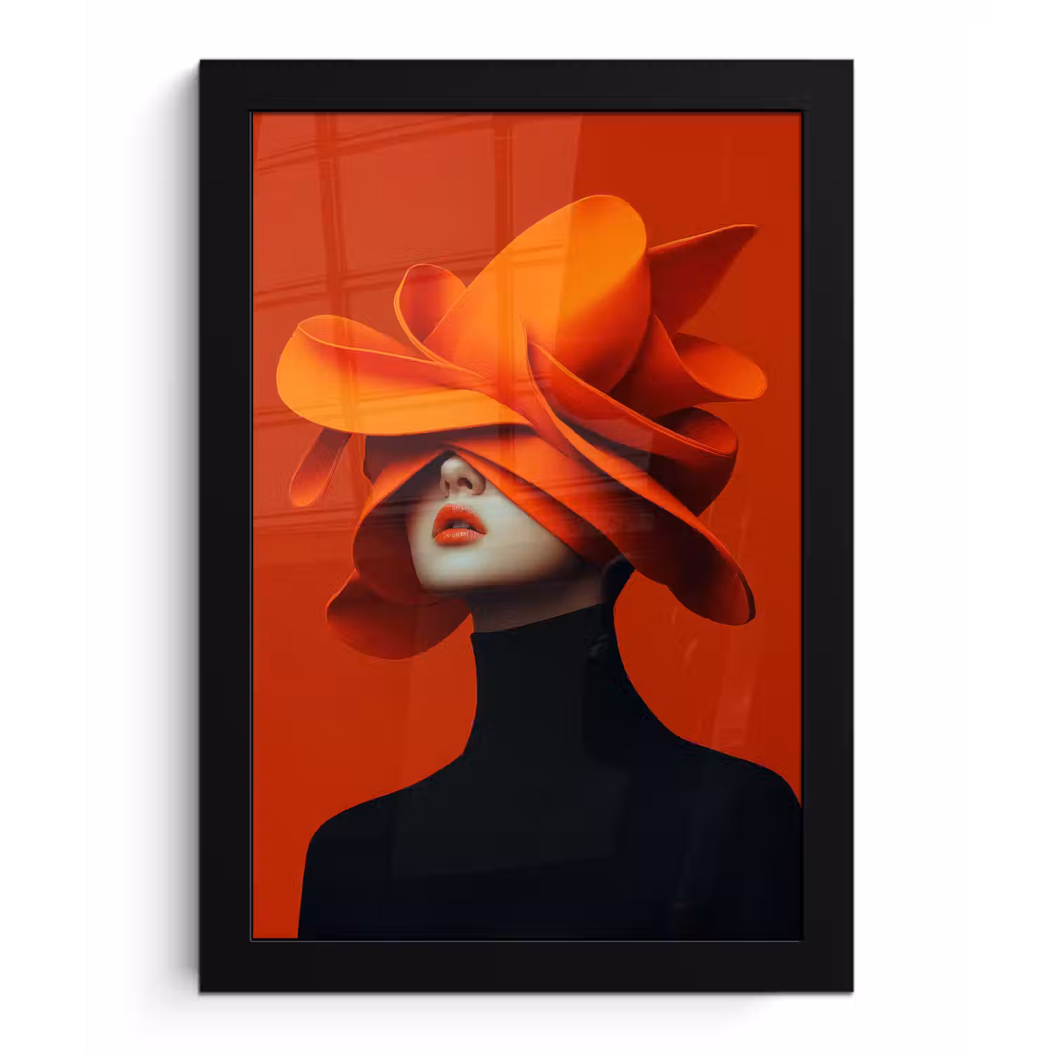 Oranje - Hoed - Vrouw fotolijst zwart zonder passe partout klein -3d