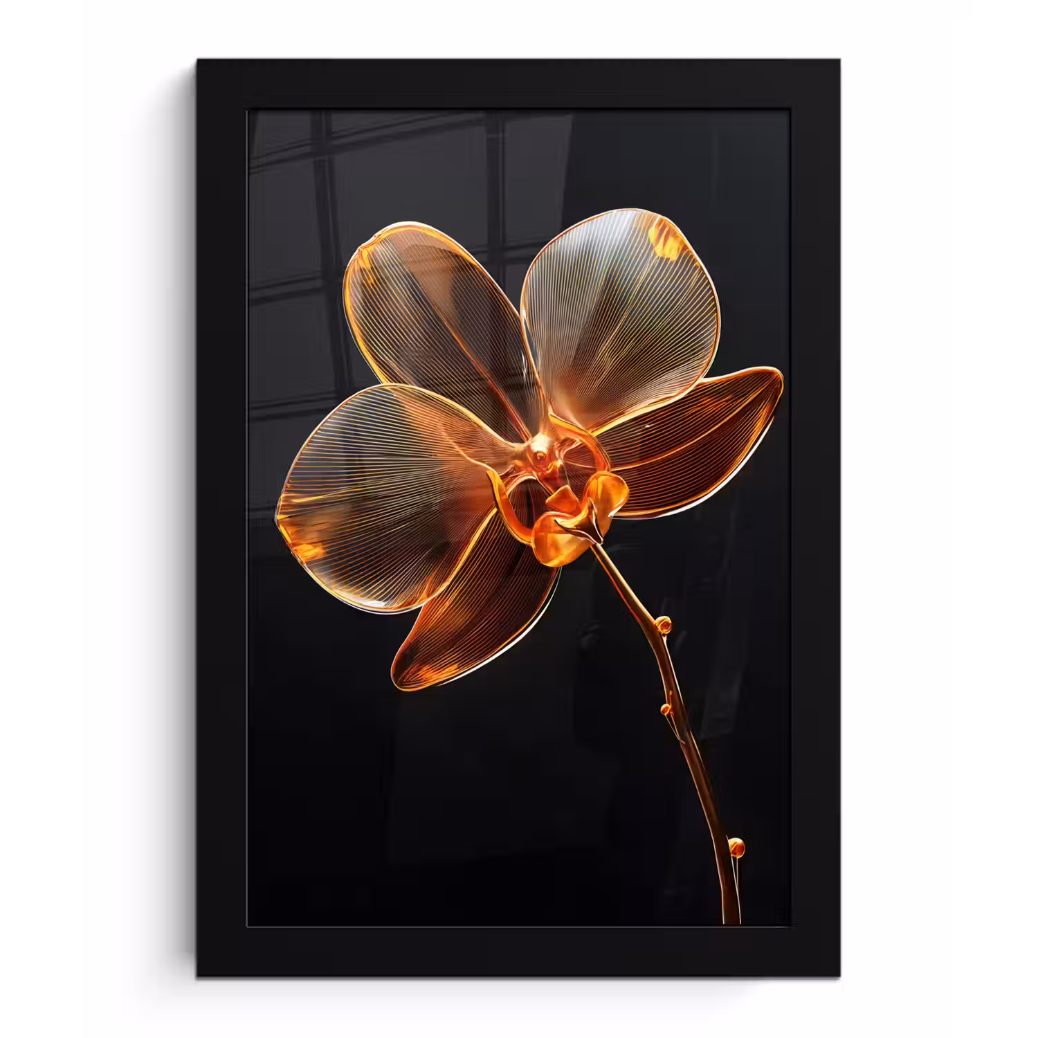 Orchidee - Doorzichtig - Bloem fotolijst zwart zonder passe partout klein -3d