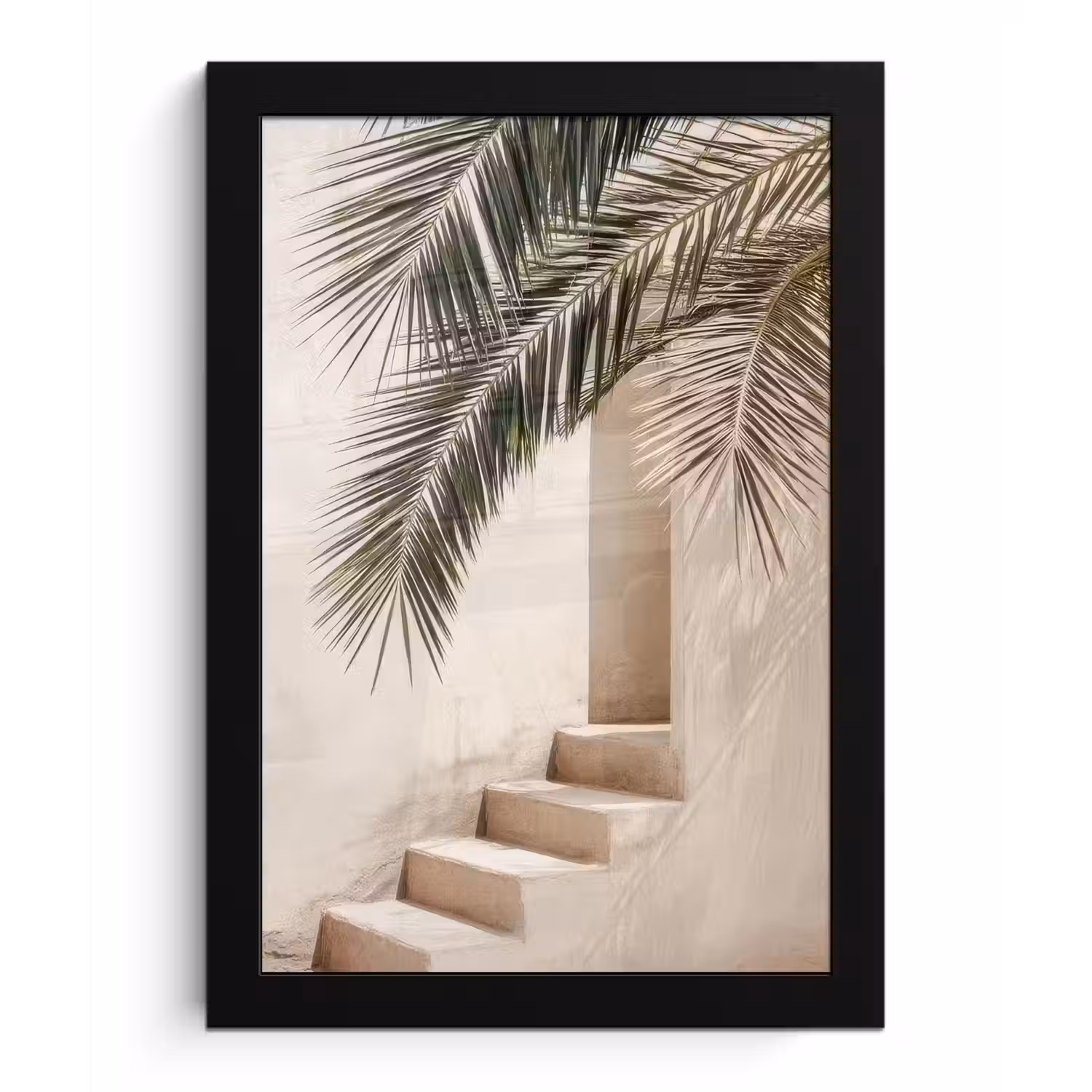 Palmboom - Schaduw - Trap - Beige fotolijst zwart zonder passe partout klein -3d