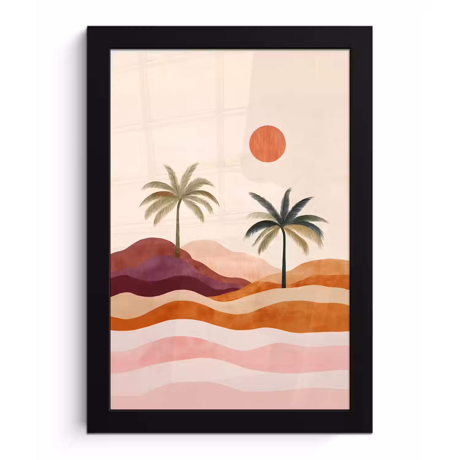 Palmbomen - Abstract - Zon - Heuvels fotolijst zwart zonder passe partout klein -3d