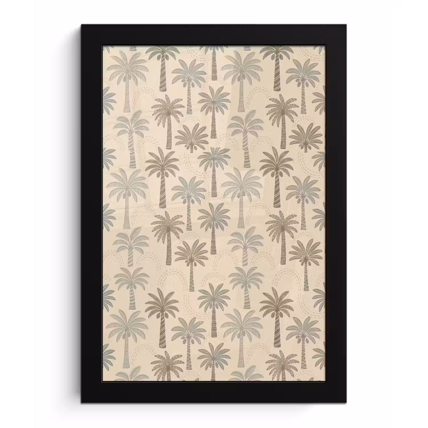 Palmbomen - Patroon - Tropisch - Beige fotolijst zwart zonder passe partout klein -3d
