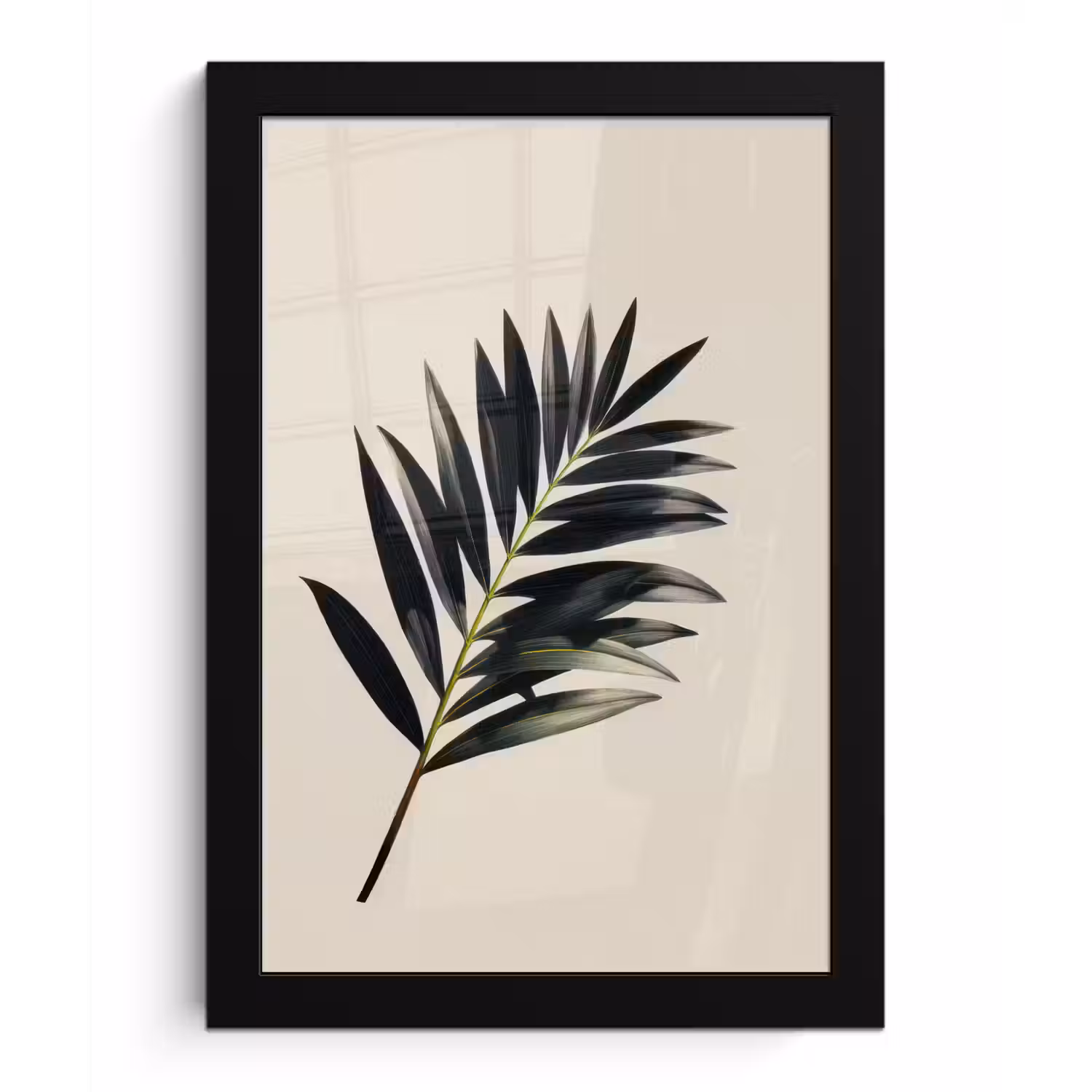 Palmblad - Subtiel - Groen - beige fotolijst zwart zonder passe partout klein -3d