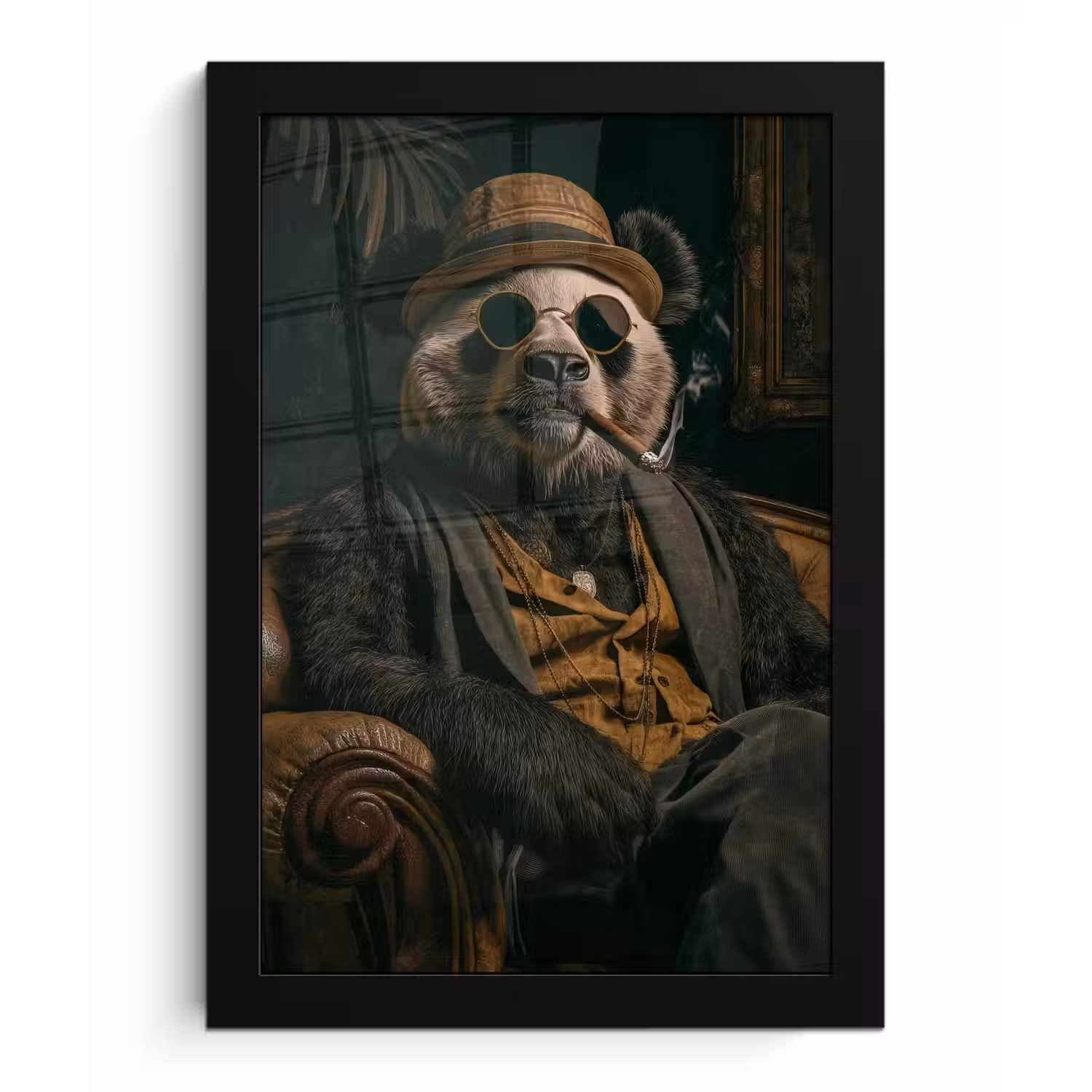 Panda - Hoed - Bril - Pak fotolijst zwart zonder passe partout klein -3d