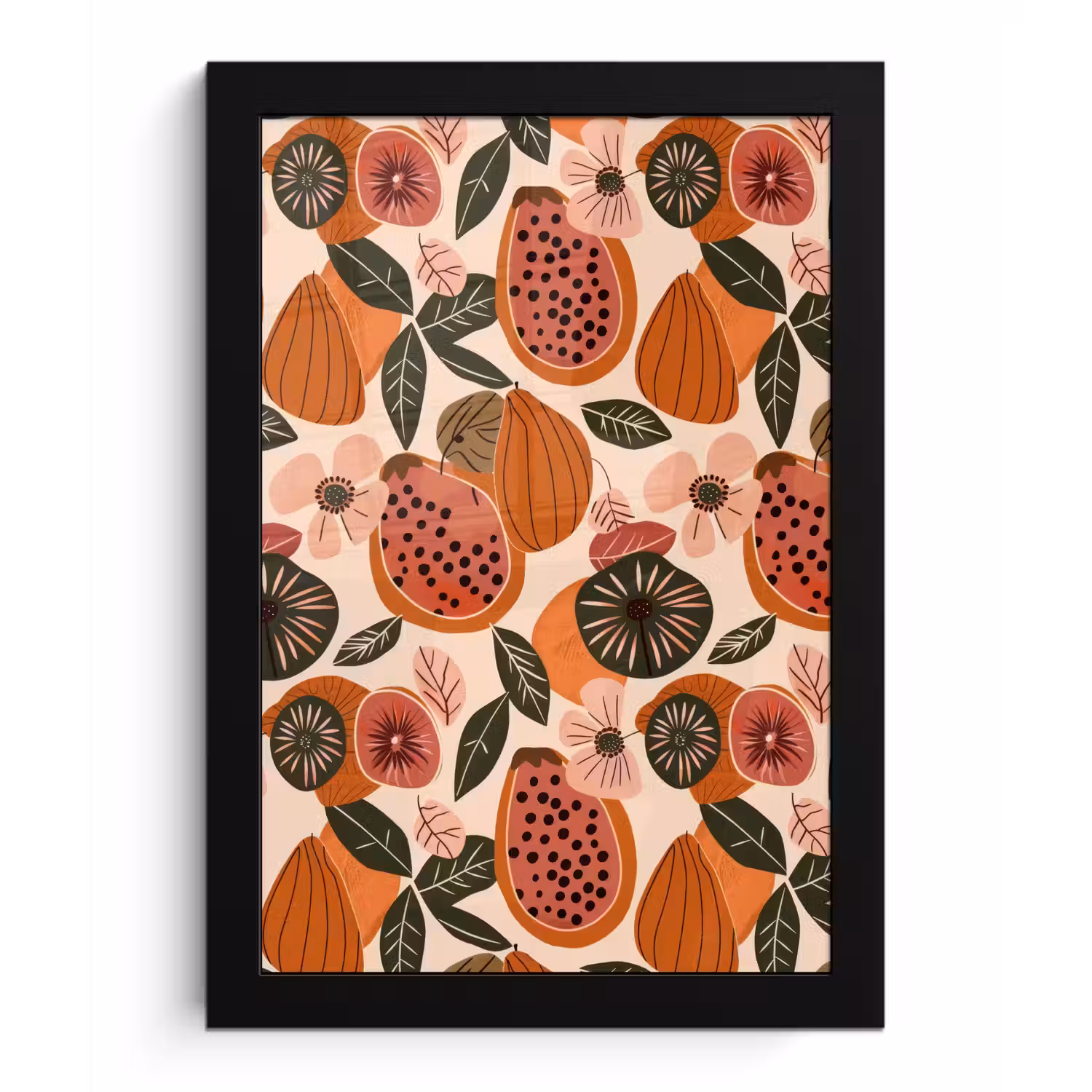 Papaja - Bloesem - Oranje fotolijst zwart zonder passe partout klein 224 -3d