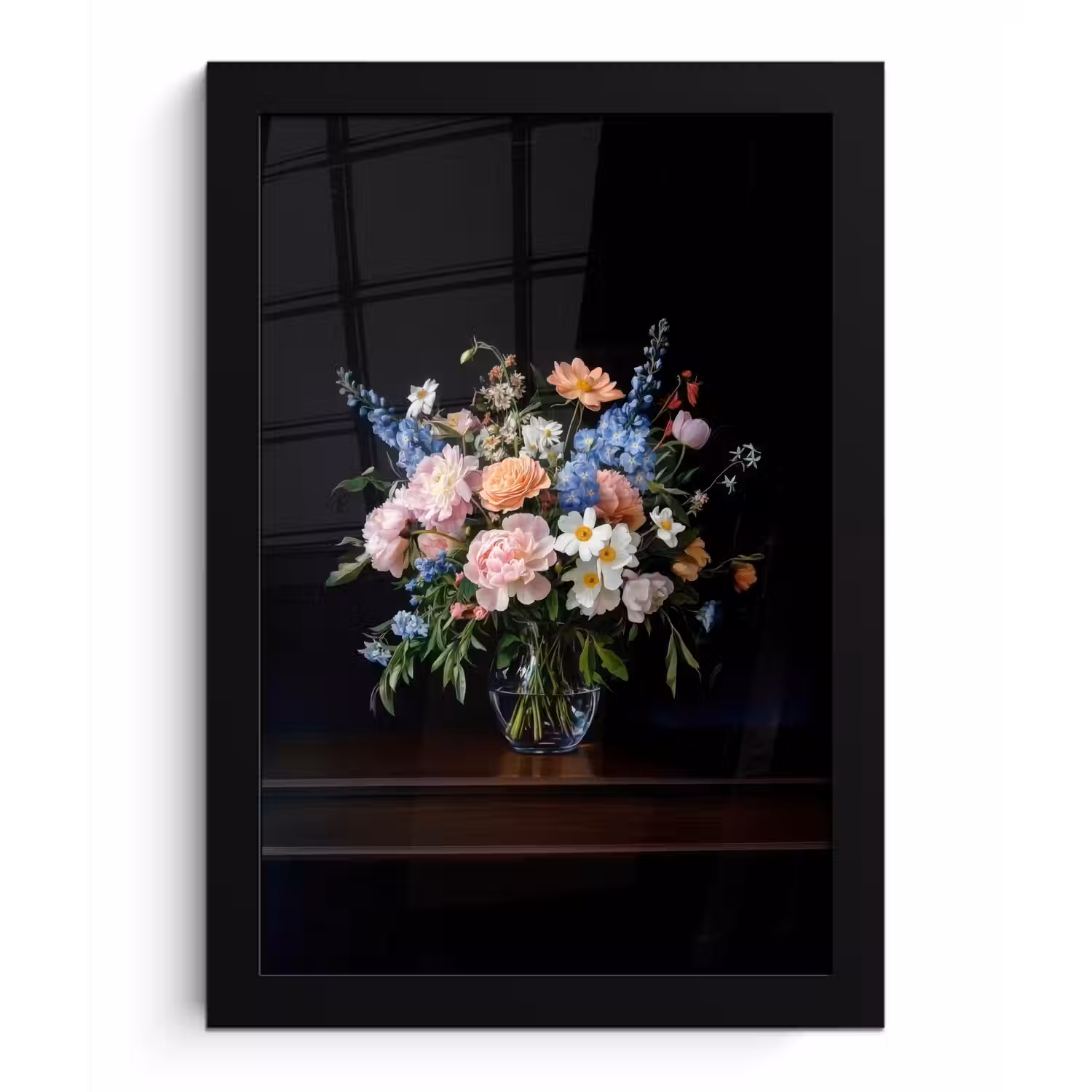 Pastel - Bloemen - Glazen - Vaas fotolijst zwart zonder passe partout klein -3d