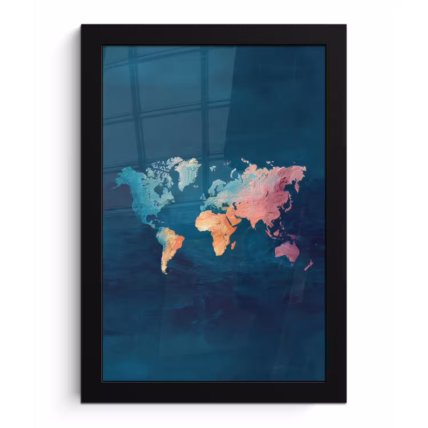 Pastel - Textuur - Wereldkaart fotolijst zwart zonder passe partout klein -3d