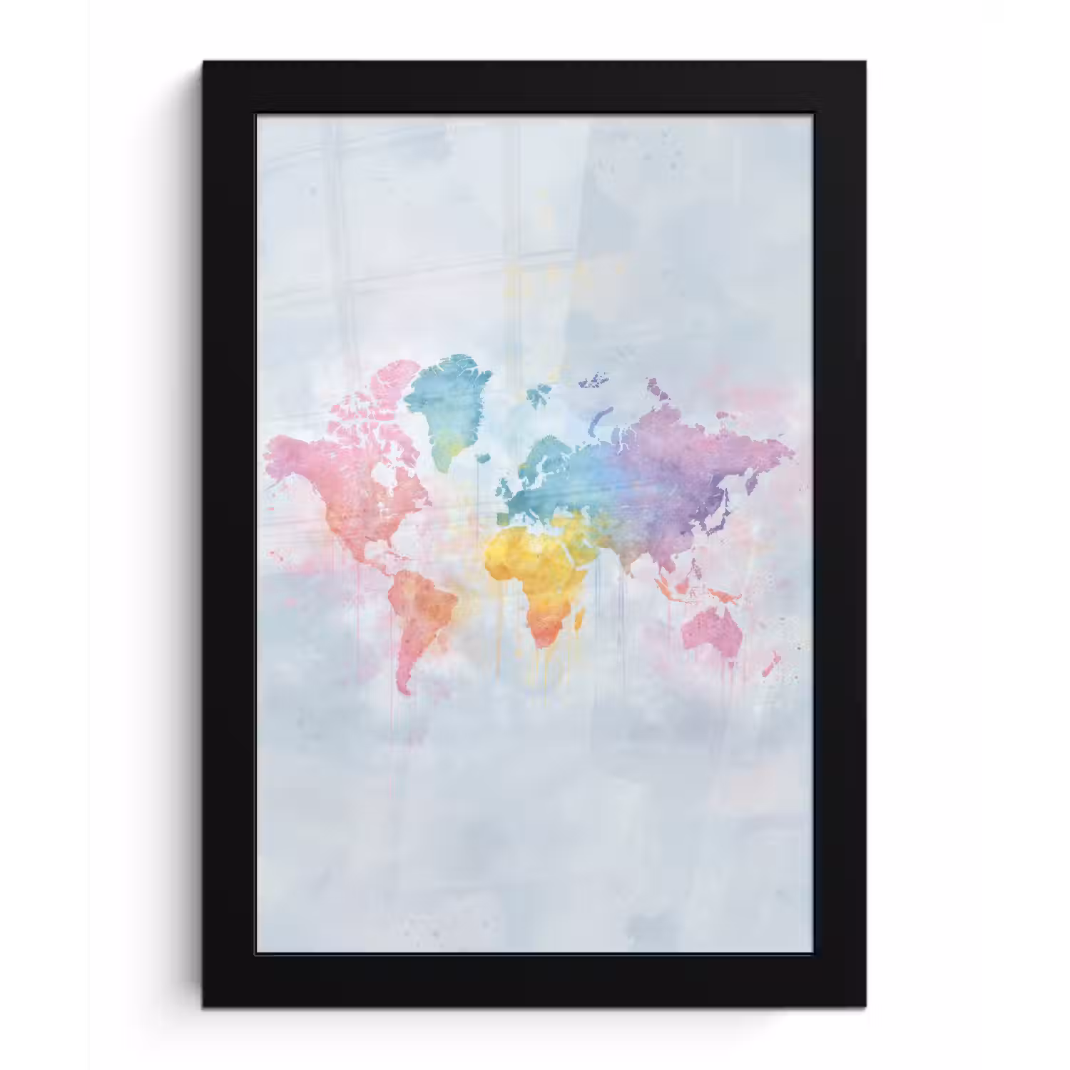 Pastel - Wereldkaart - Druppels fotolijst zwart zonder passe partout klein -3d