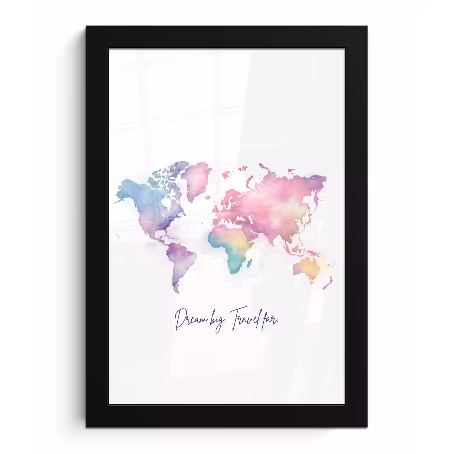 Pastel - Wereldkaart - Quote - Dream fotolijst zwart zonder passe partout klein -3d