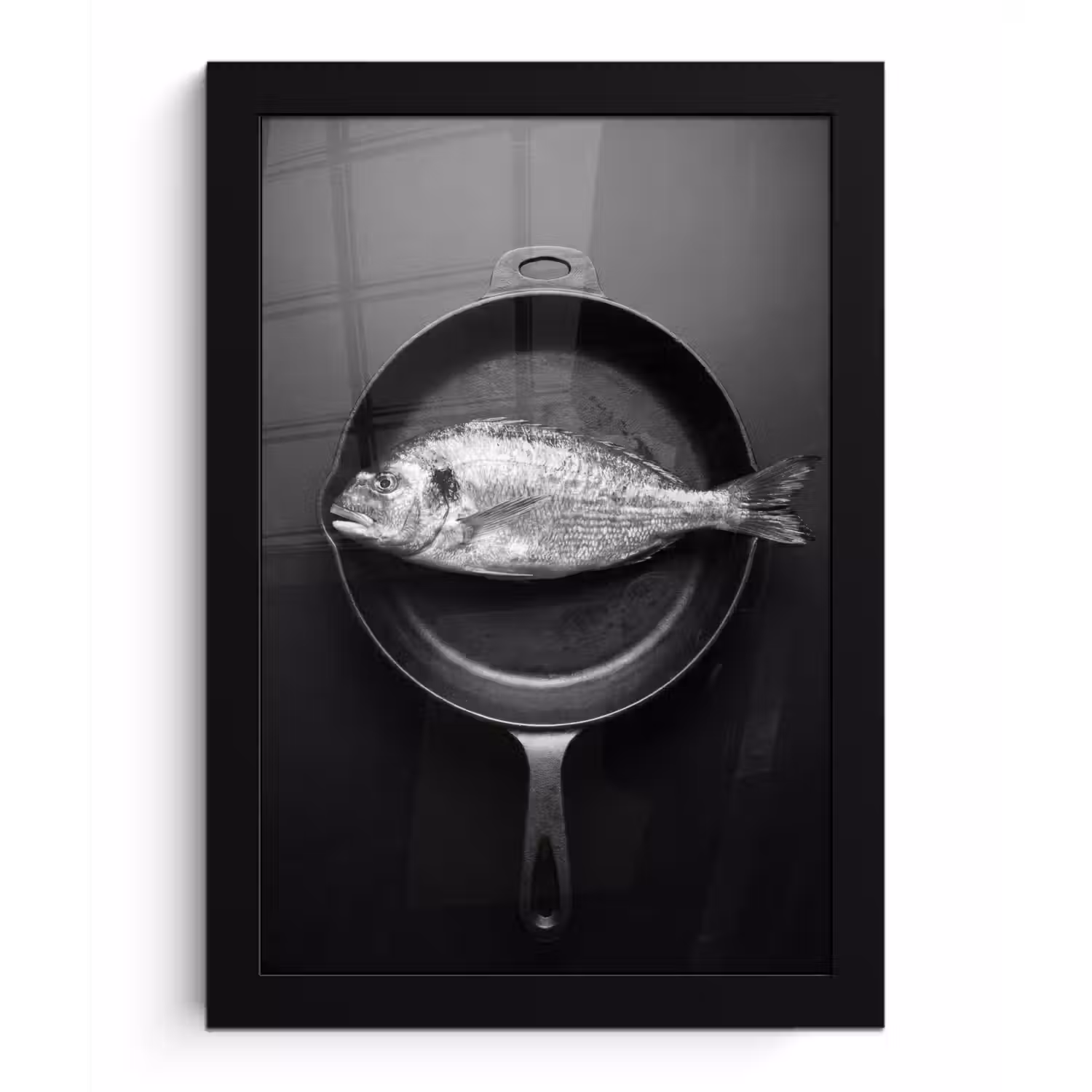 Pan - Vis - Zwart - Wit fotolijst zwart zonder passe partout klein -3d