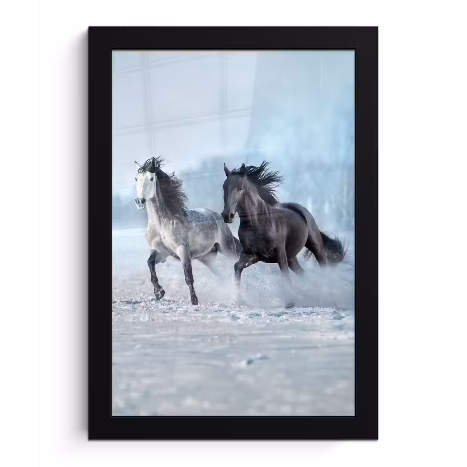 Paarden - Winter - Dieren - Natuur - Sneeuw fotolijst zwart zonder passe partout klein -3d