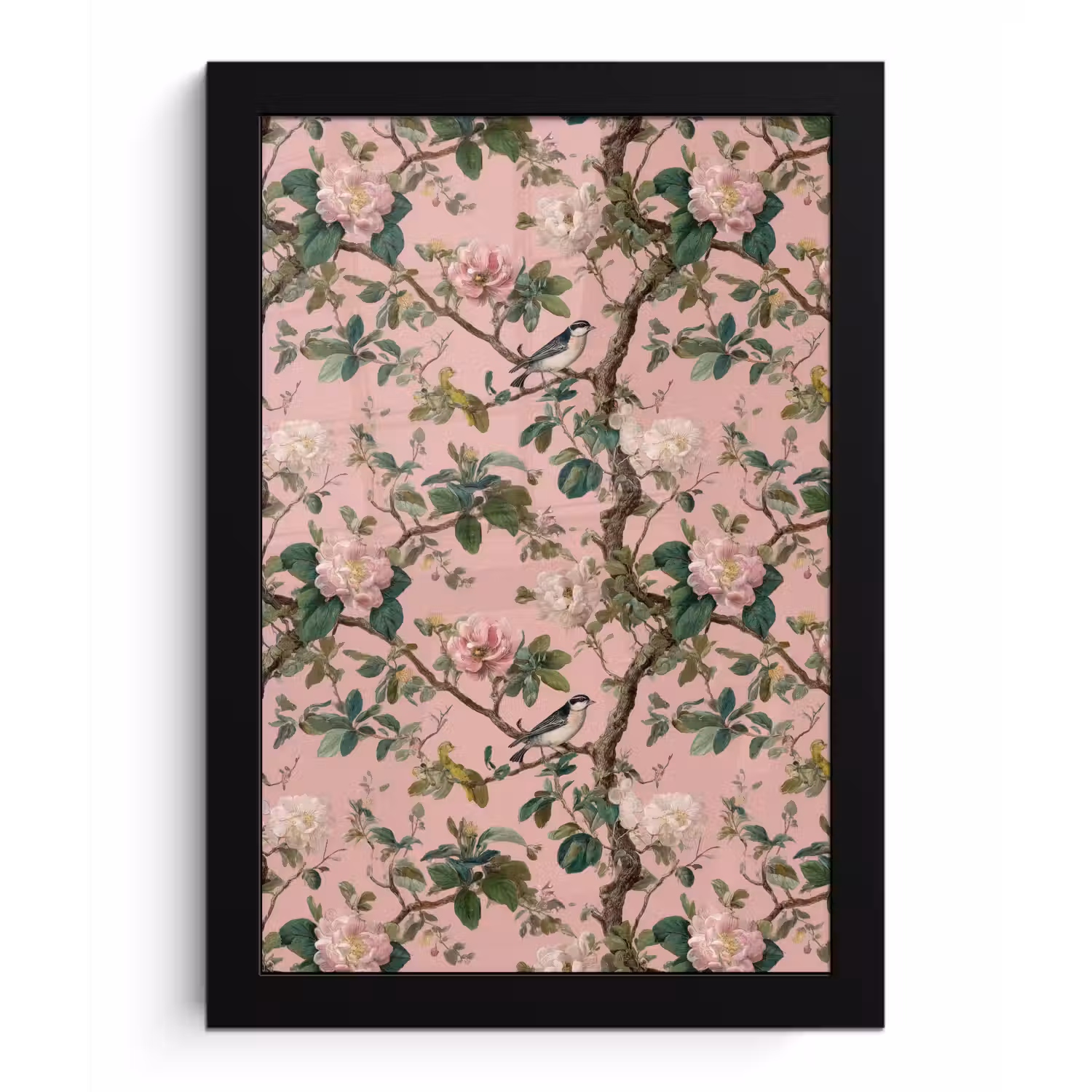 Pioenrozen - Botanisch - Vogel fotolijst zwart zonder passe partout klein 224 -3d