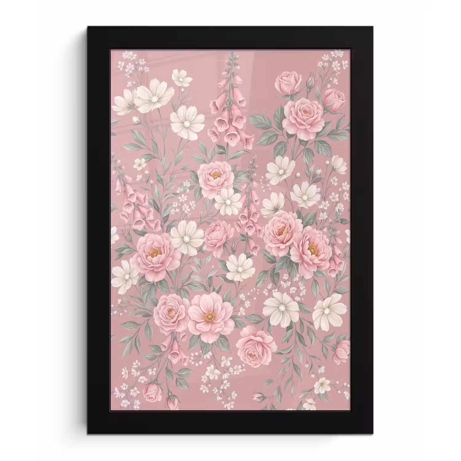 Pioenrozen - Vingerhoedskruid - Pink fotolijst zwart zonder passe partout klein -3d