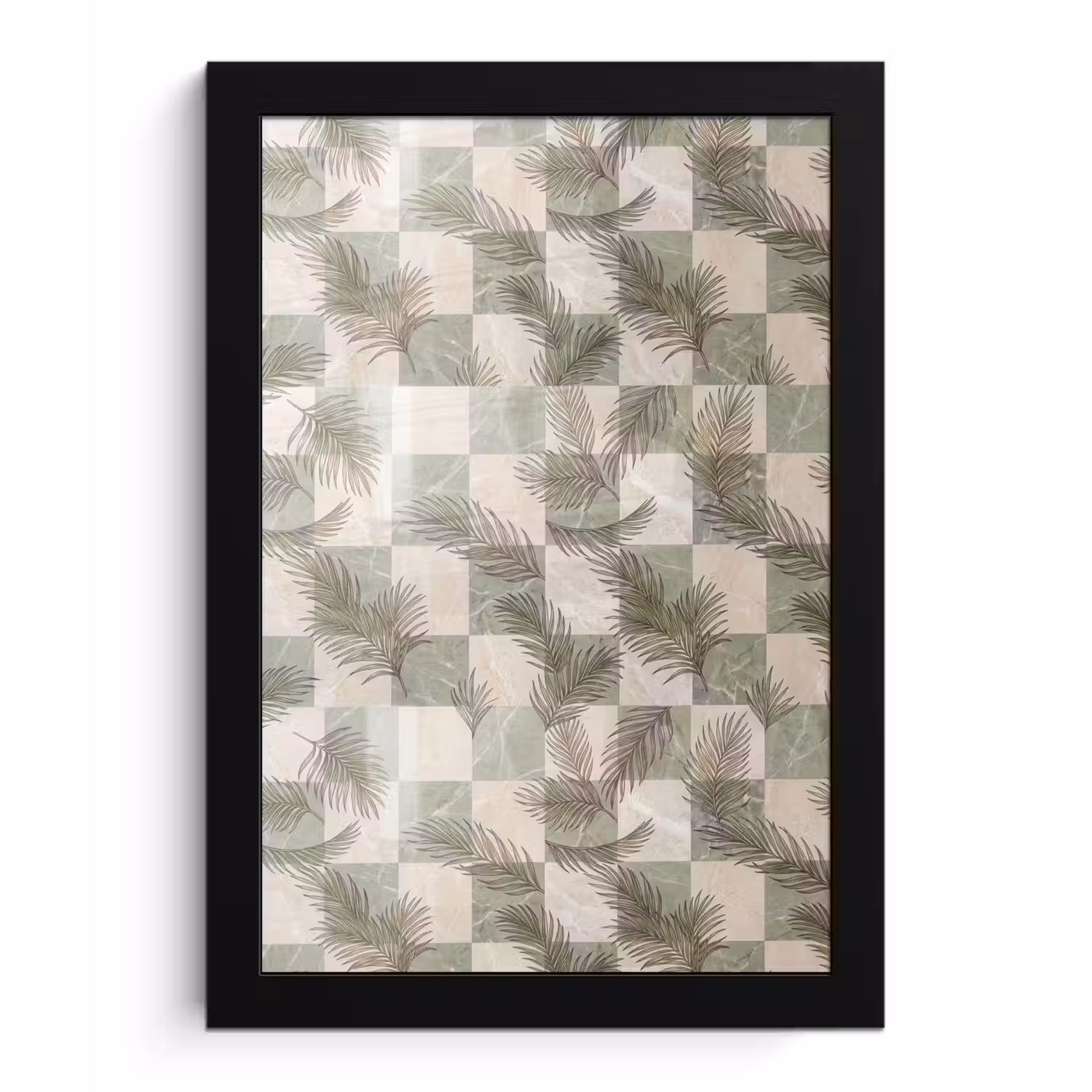 Planten - Bladeren - Marmer - Modern - Groen fotolijst zwart zonder passe partout klein -3d