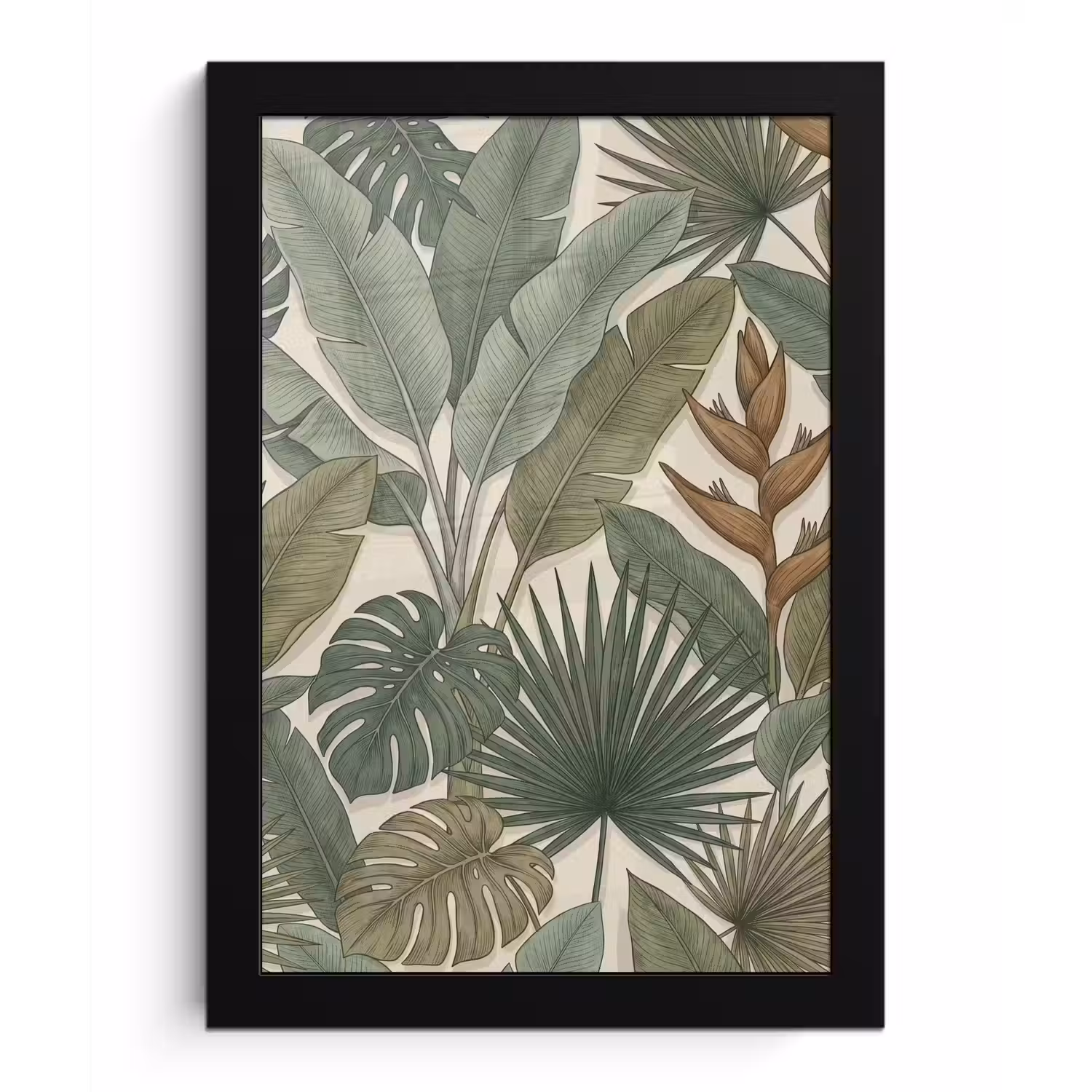 Planten - Tropisch - Natuur - Illustratie - Groen fotolijst zwart zonder passe partout klein -3d