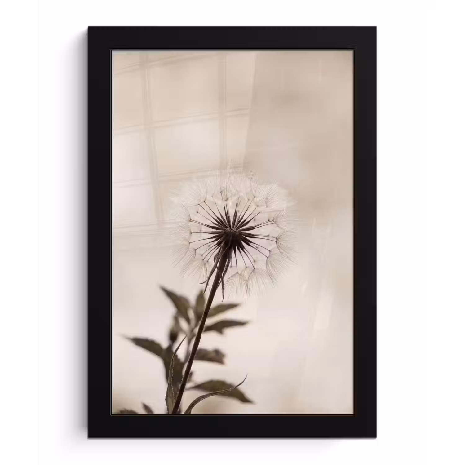 Paardenbloem - Minimalistisch - Wit fotolijst zwart zonder passe partout klein -3d