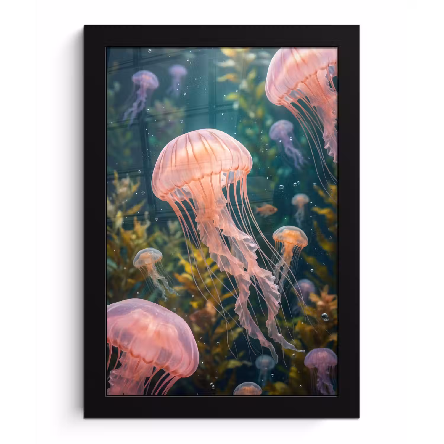 Kwal - Roze - Onderwater - Zeeleven - Dieren fotolijst zwart zonder passe partout klein -3d