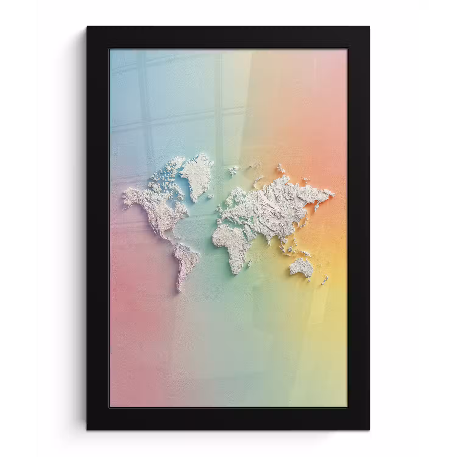Regenboogkleuren - Wereldkaart - Zacht - Continenten fotolijst zwart zonder passe partout klein -3d