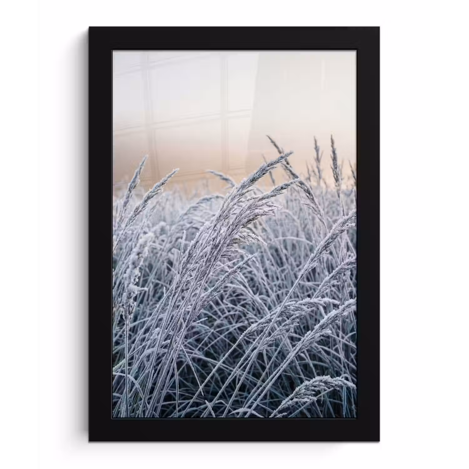 Rijp - Gras - Kristallen - Winter - Minimalistisch fotolijst zwart zonder passe partout klein -3d