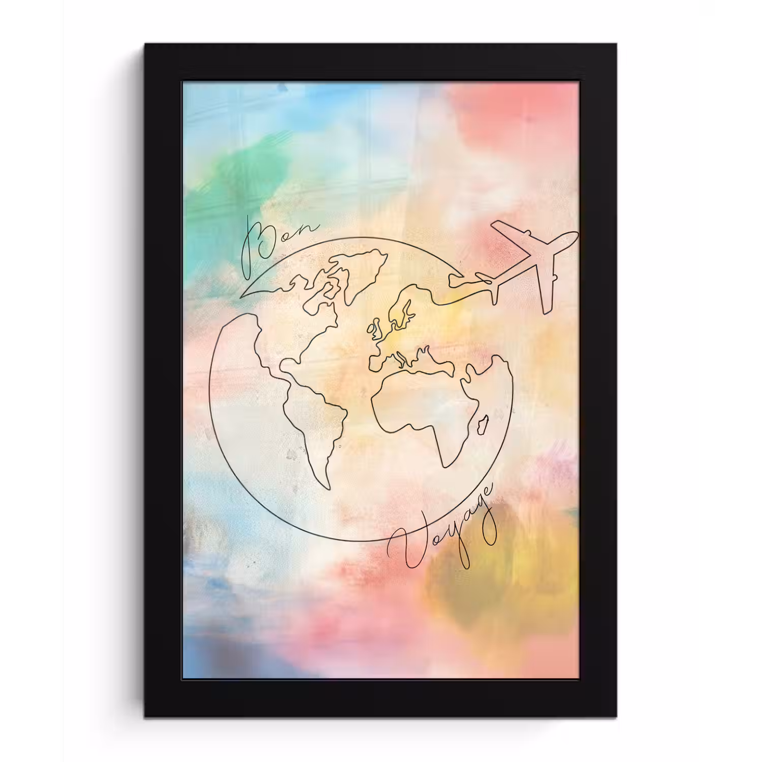 Voyage - Wereldbol - Pastel - Quote fotolijst zwart zonder passe partout klein -3d