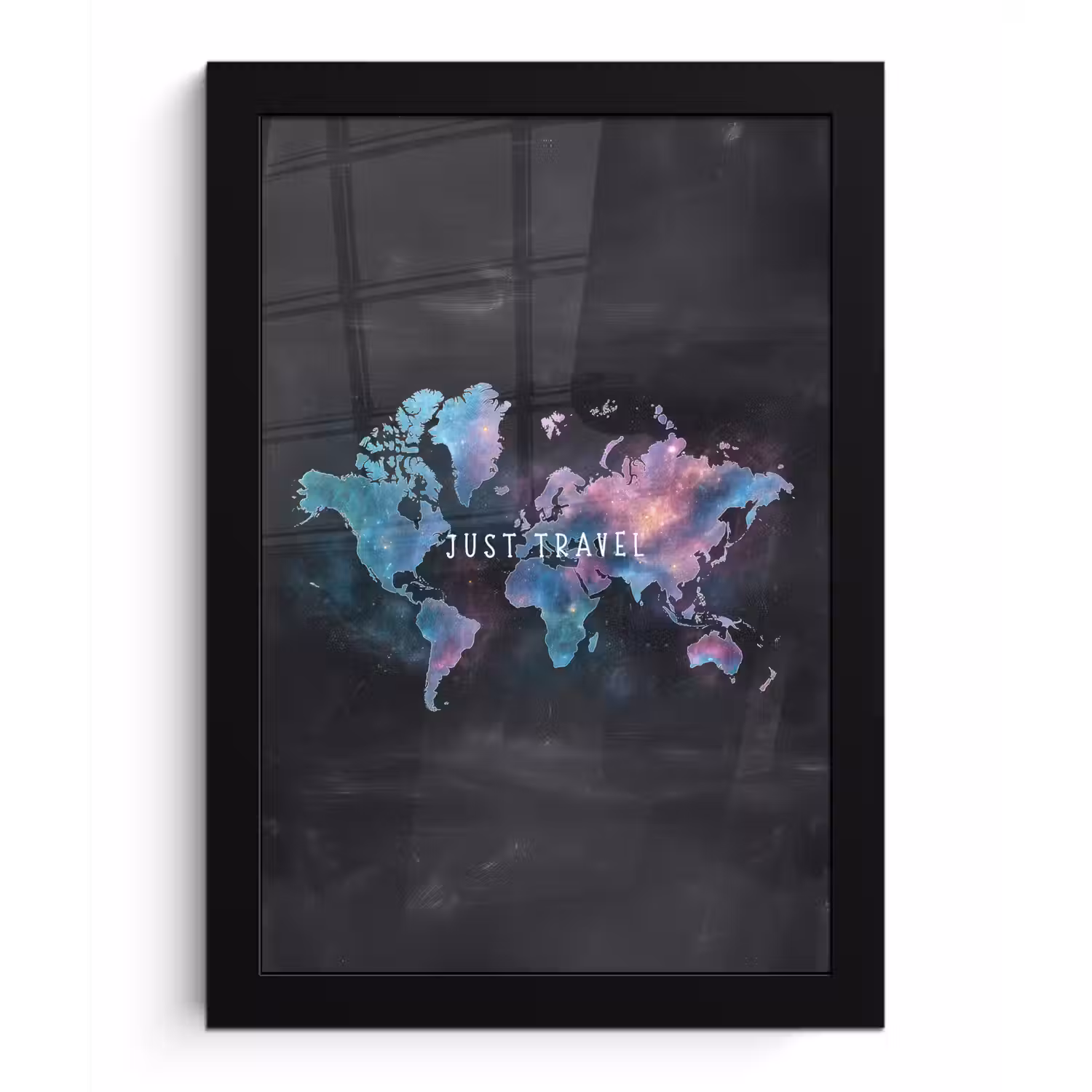 Travel - Sterrennevels - Wereldkaart - Krijtbord fotolijst zwart zonder passe partout klein -3d