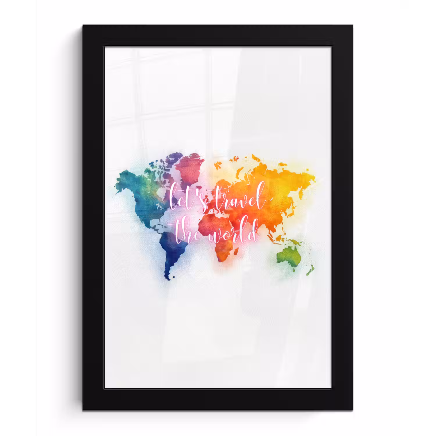 Travel - Quote - Regenboog - Wereldkaart fotolijst zwart zonder passe partout klein -3d