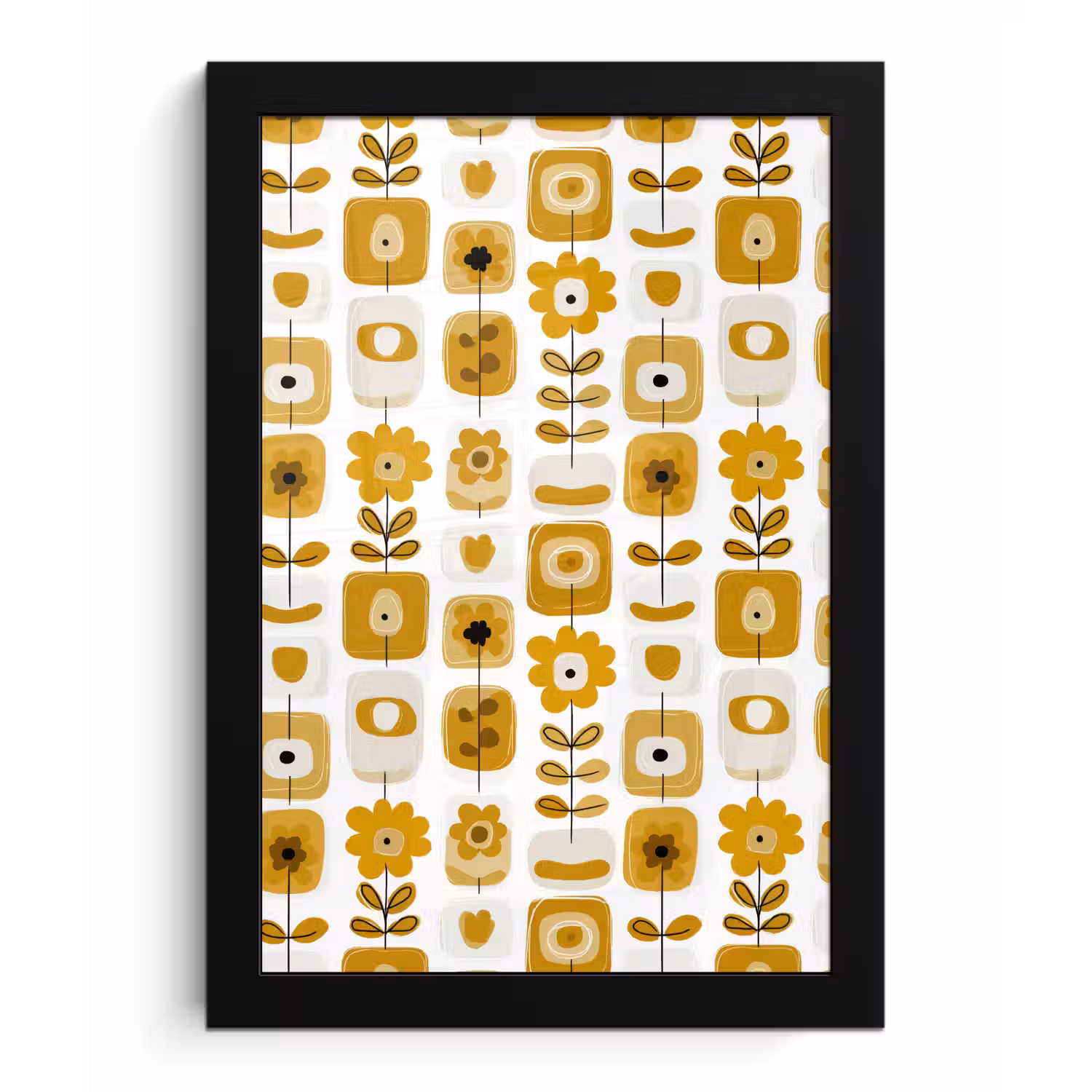 Retro - Abstract - Bloemen - Okergeel fotolijst zwart zonder passe partout klein 224 -3d
