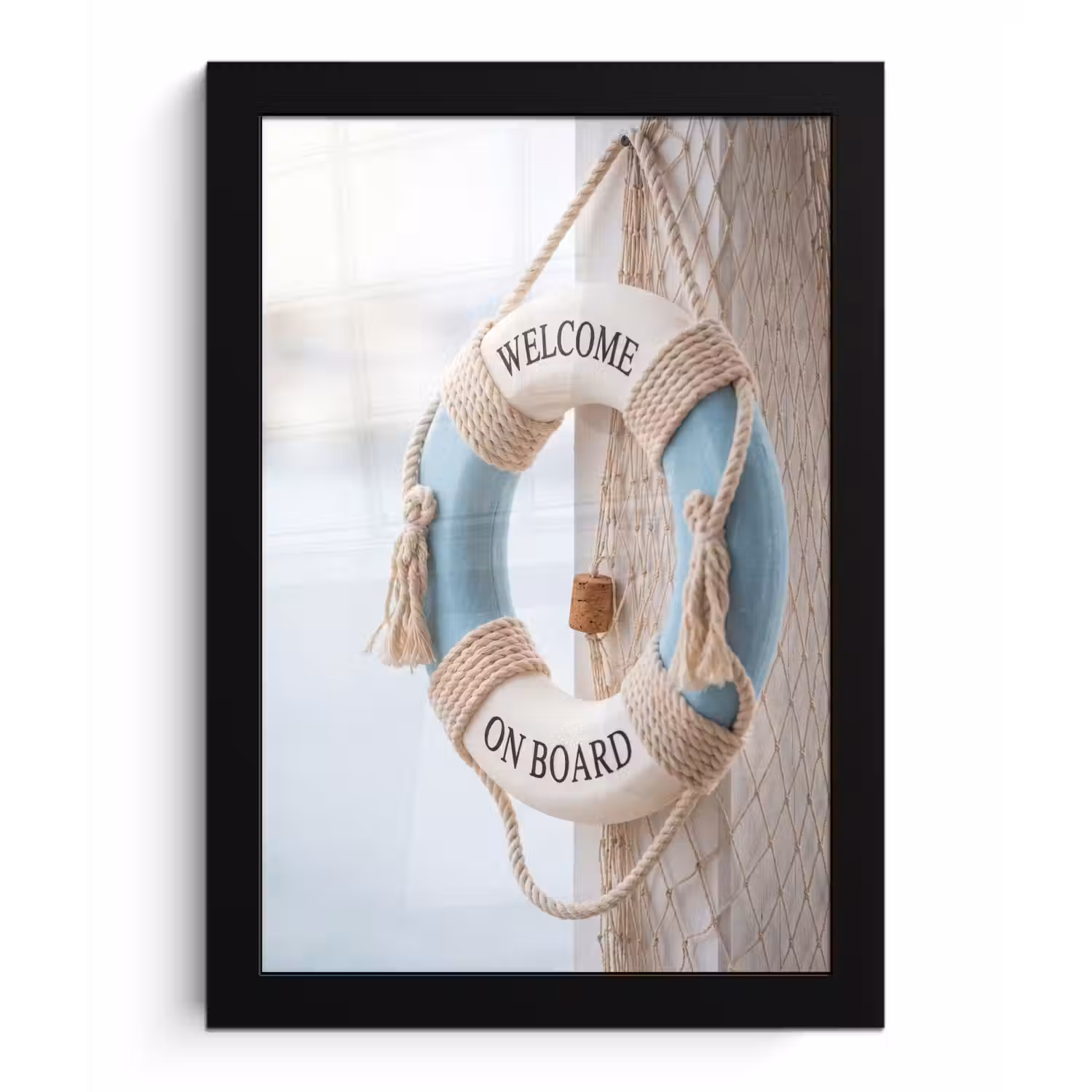 Reddingsboei - Maritiem - Welkom - Blauw - Wit fotolijst zwart zonder passe partout klein -3d