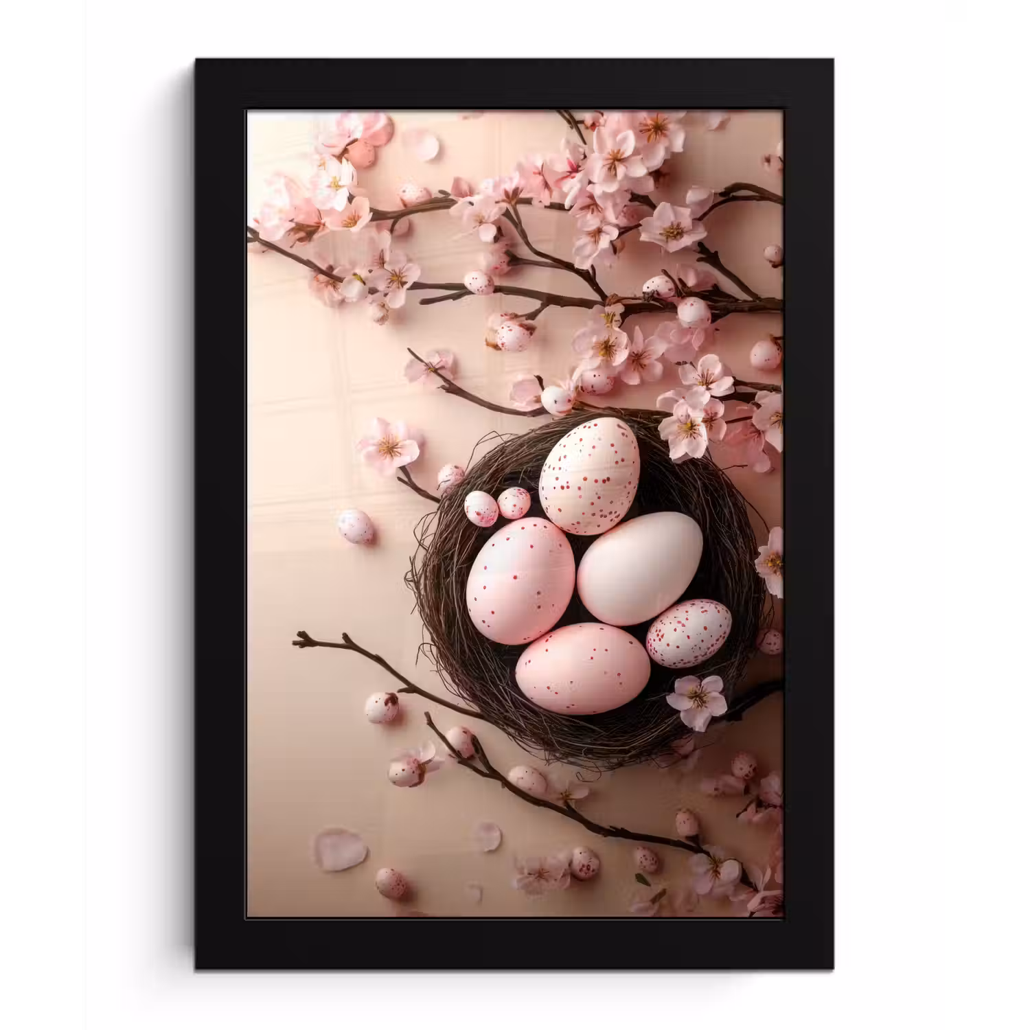 Roze - Bloesems - Eieren fotolijst zwart zonder passe partout klein -3d