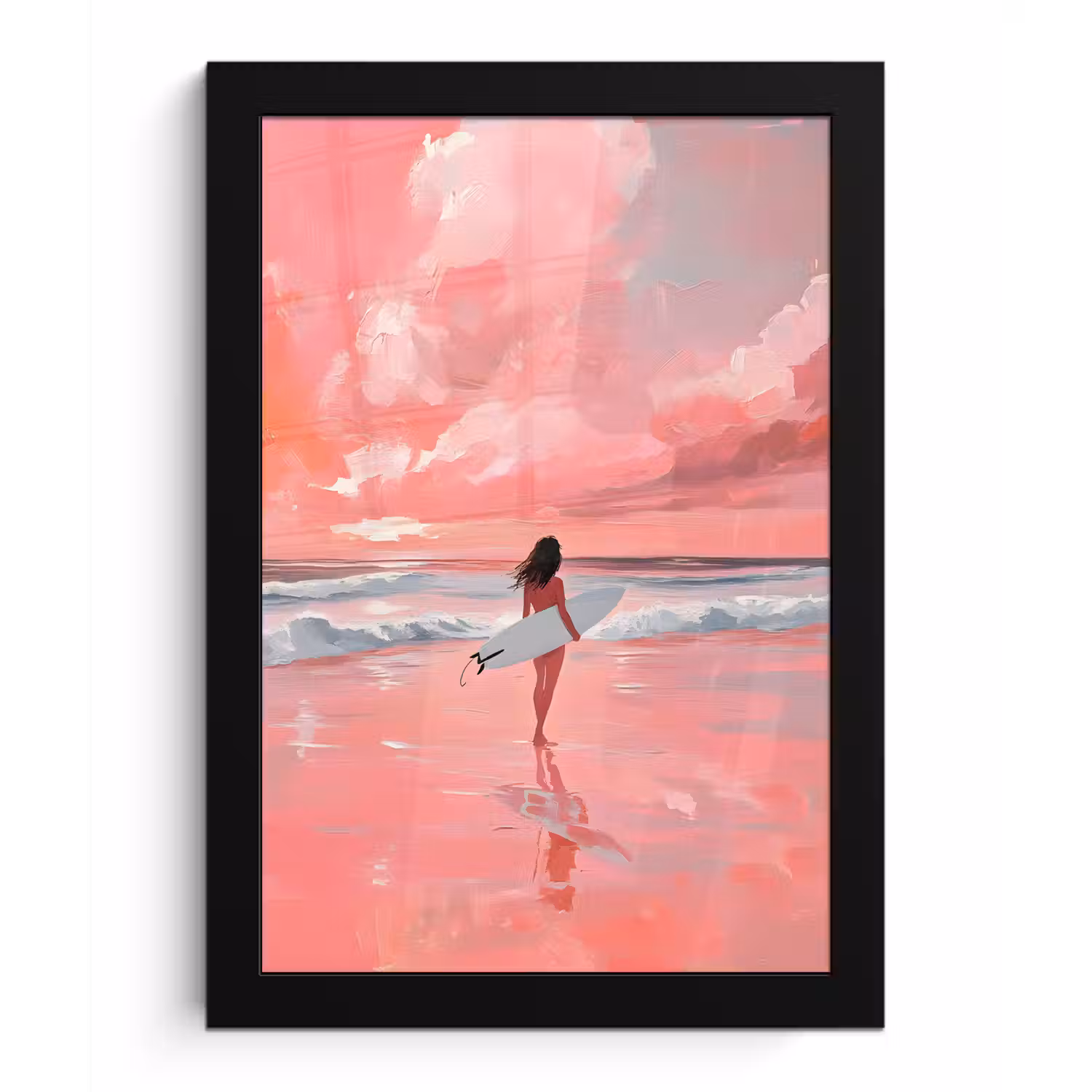 Roze - Surfen - Zee fotolijst zwart zonder passe partout klein -3d