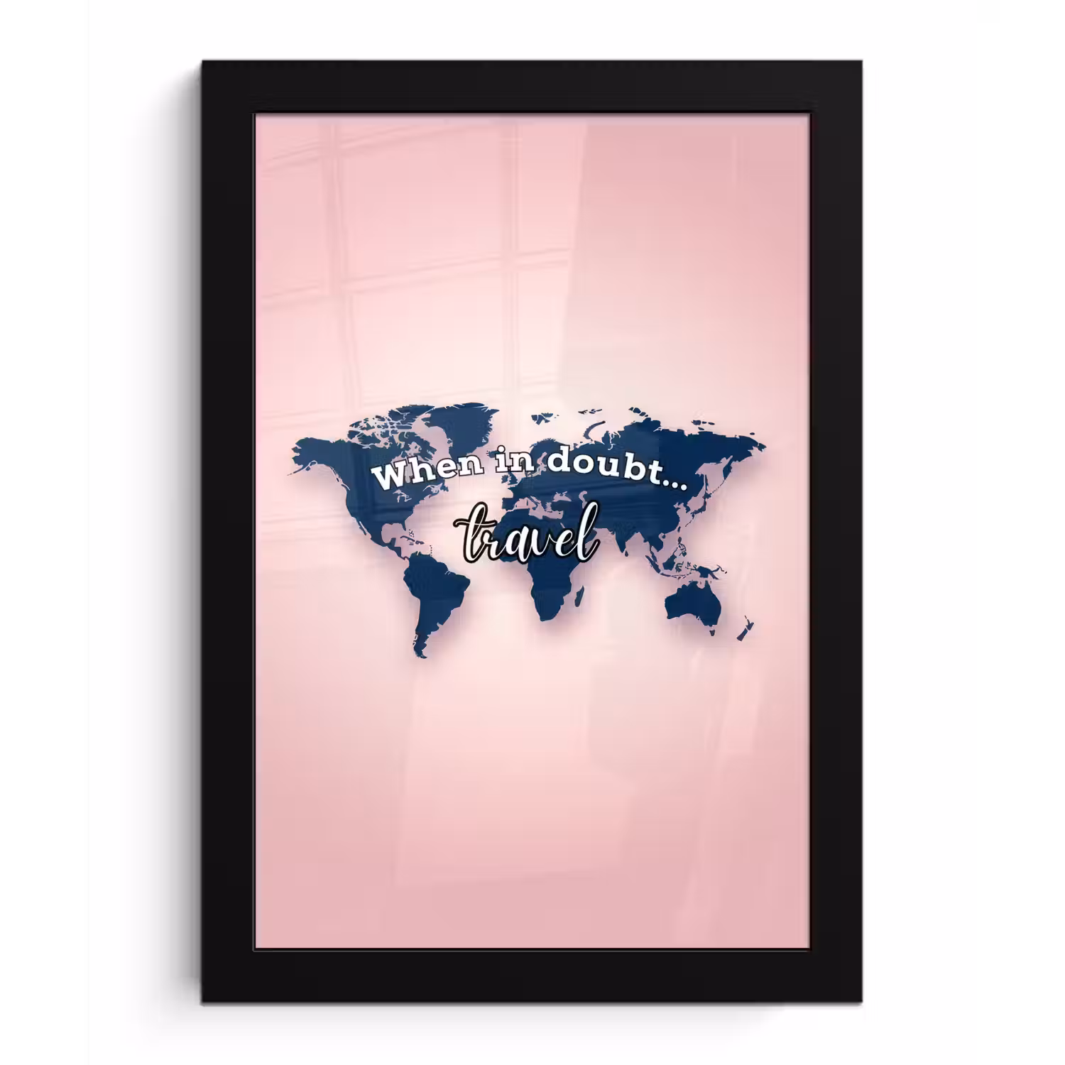 Roze - Quote - Wereldkaart - Travel fotolijst zwart zonder passe partout klein -3d