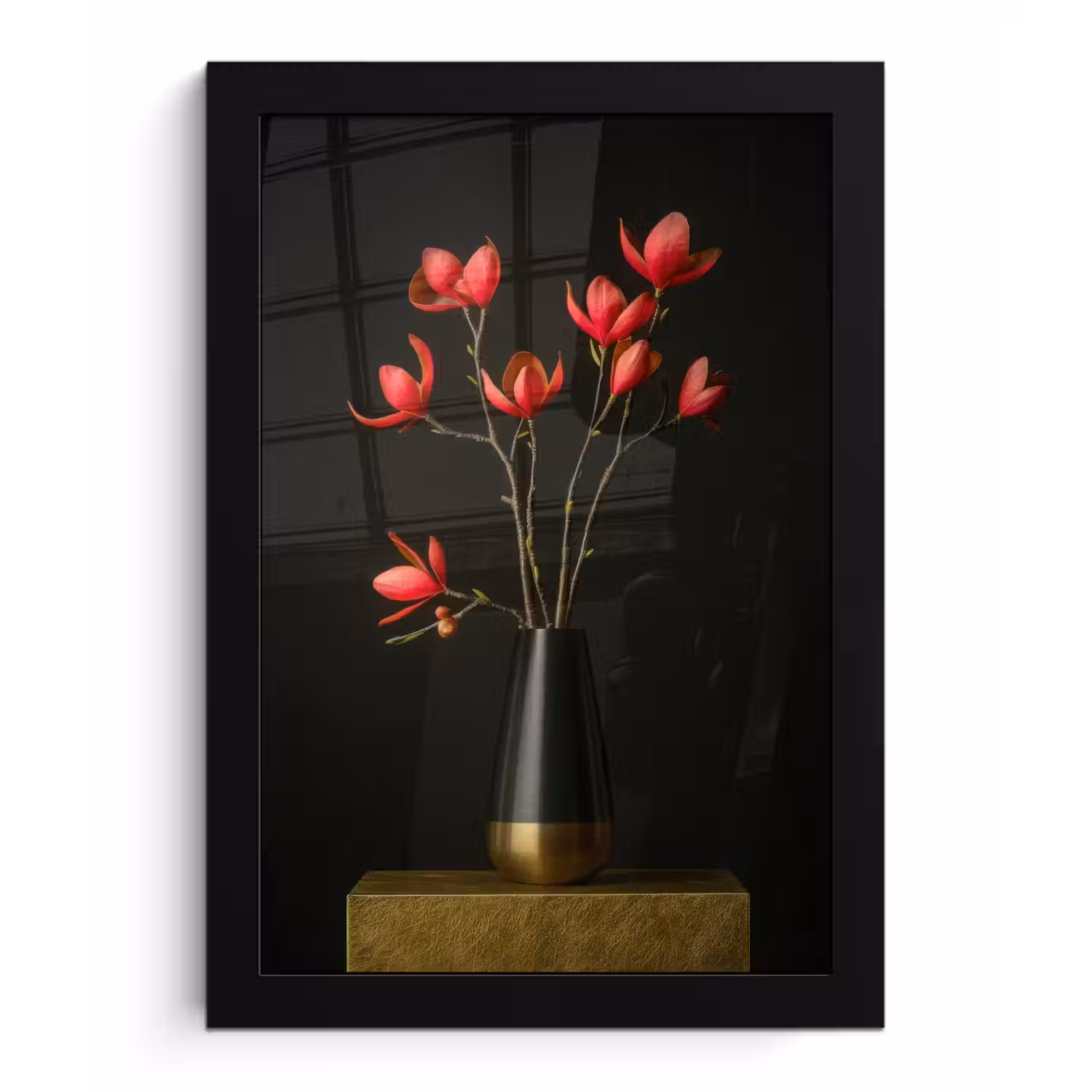 Rode - Bloemen - Vaas fotolijst zwart zonder passe partout klein -3d