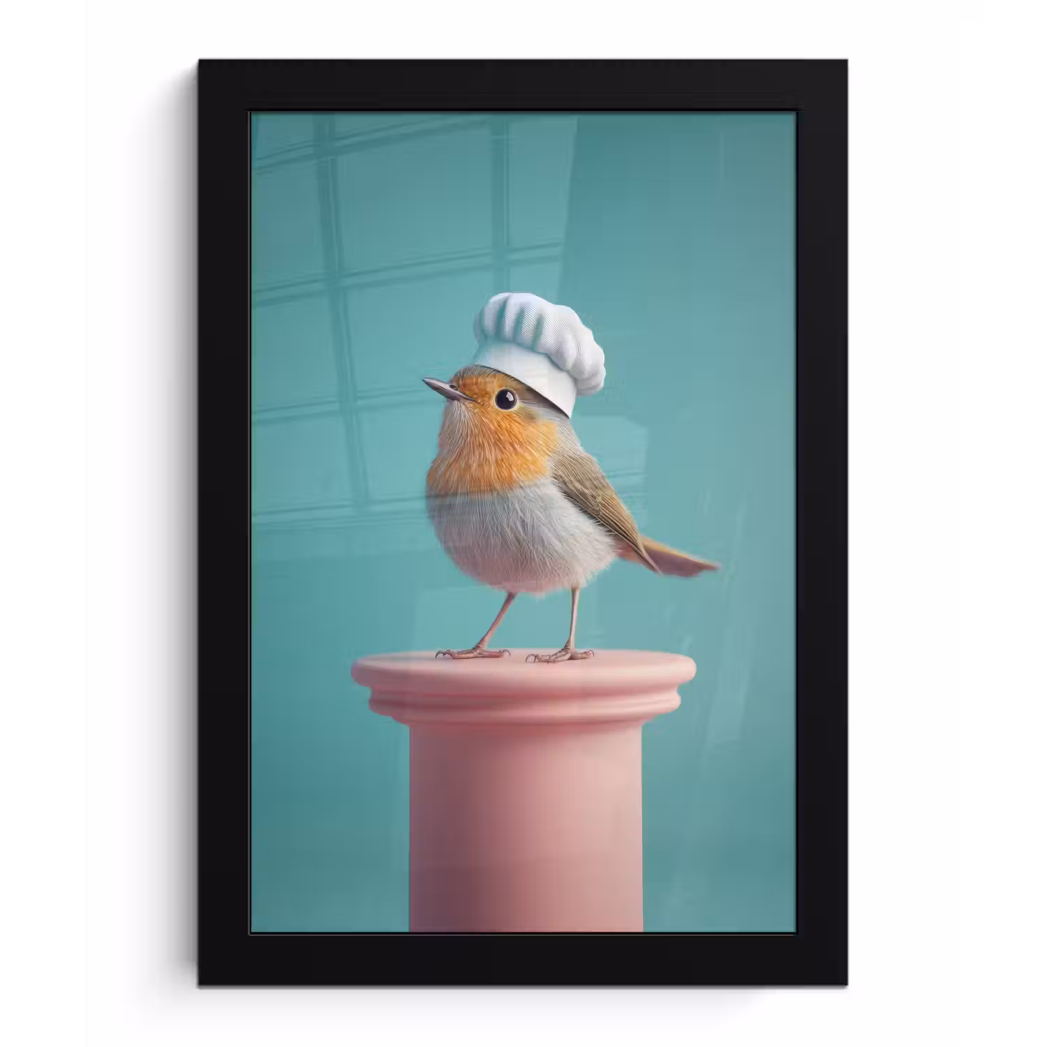 Roodborstje - Vogel - Koksmuts - Sokkel fotolijst zwart zonder passe partout klein -3d