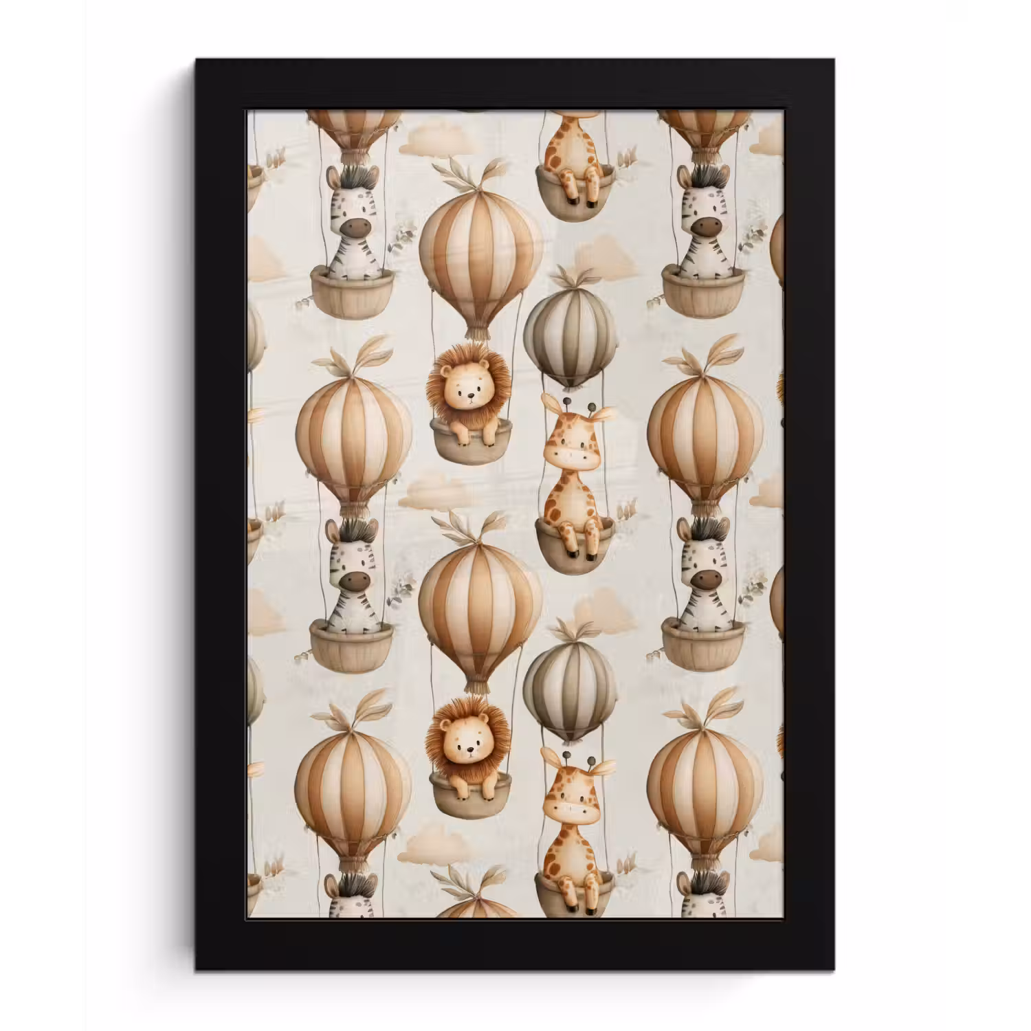 Safari - Luchtballonen - Taupe fotolijst zwart zonder passe partout klein 224 -3d