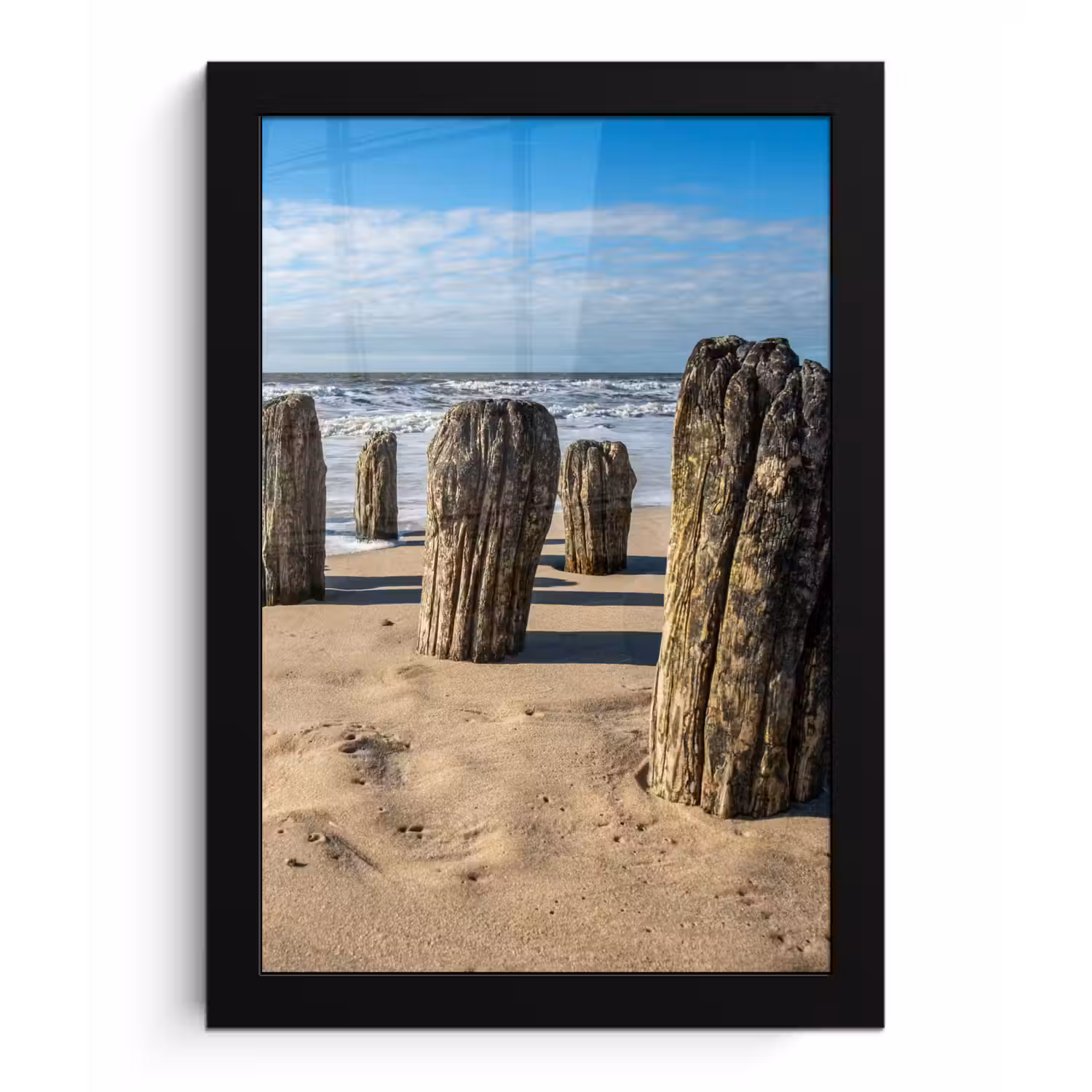 Zand - Strand - Paal - Water - Zomer fotolijst zwart zonder passe partout klein -3d