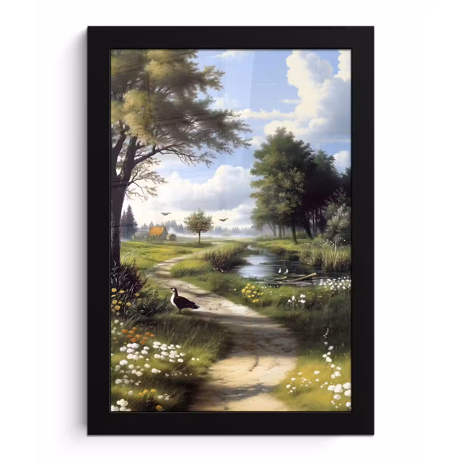 Zandpad - Groen landschap - Water fotolijst zwart zonder passe partout klein -3d
