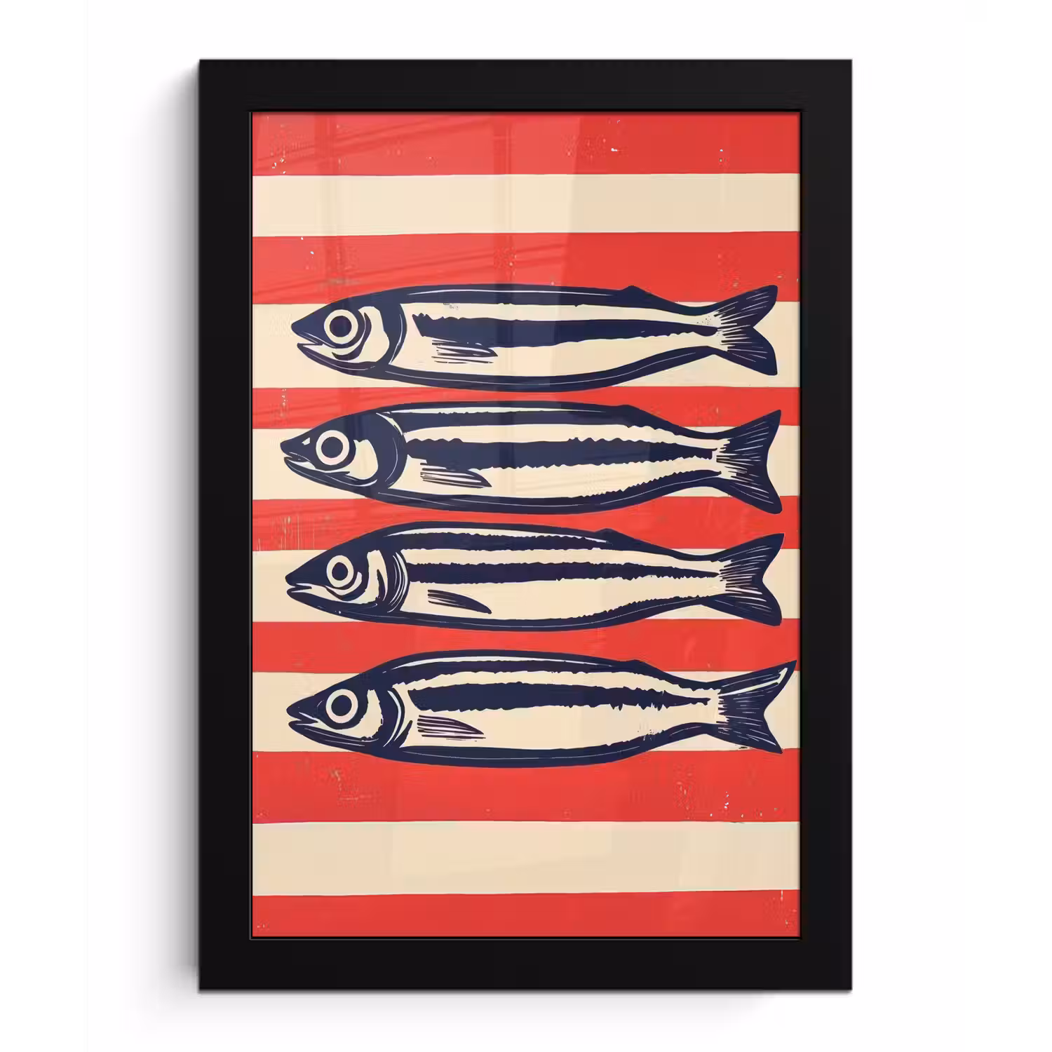 Sardines - Rood en beige strepen fotolijst zwart zonder passe partout klein -3d