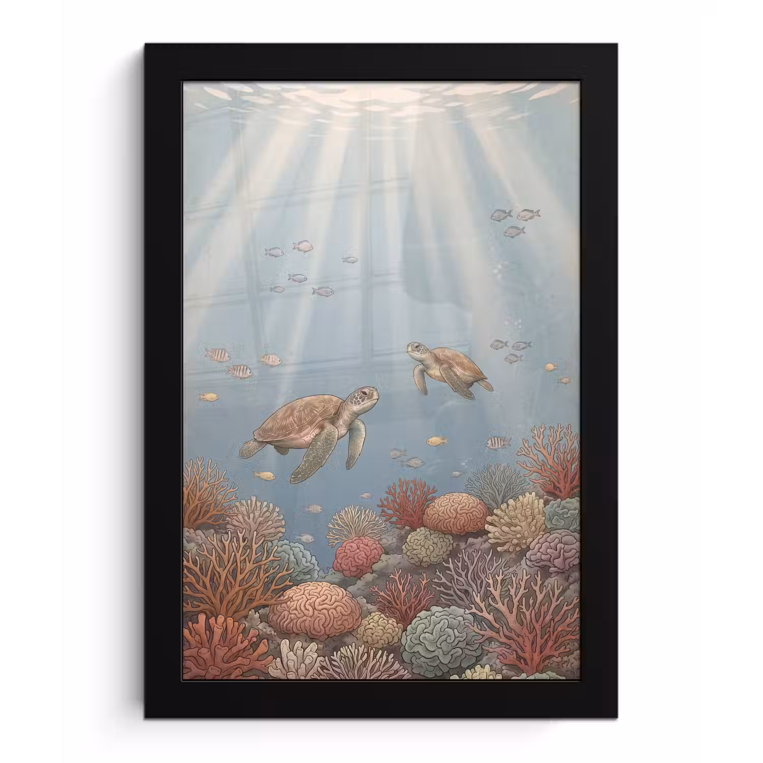 Schildpad - Onderwater - Natuur - Illustratie fotolijst zwart zonder passe partout klein -3d