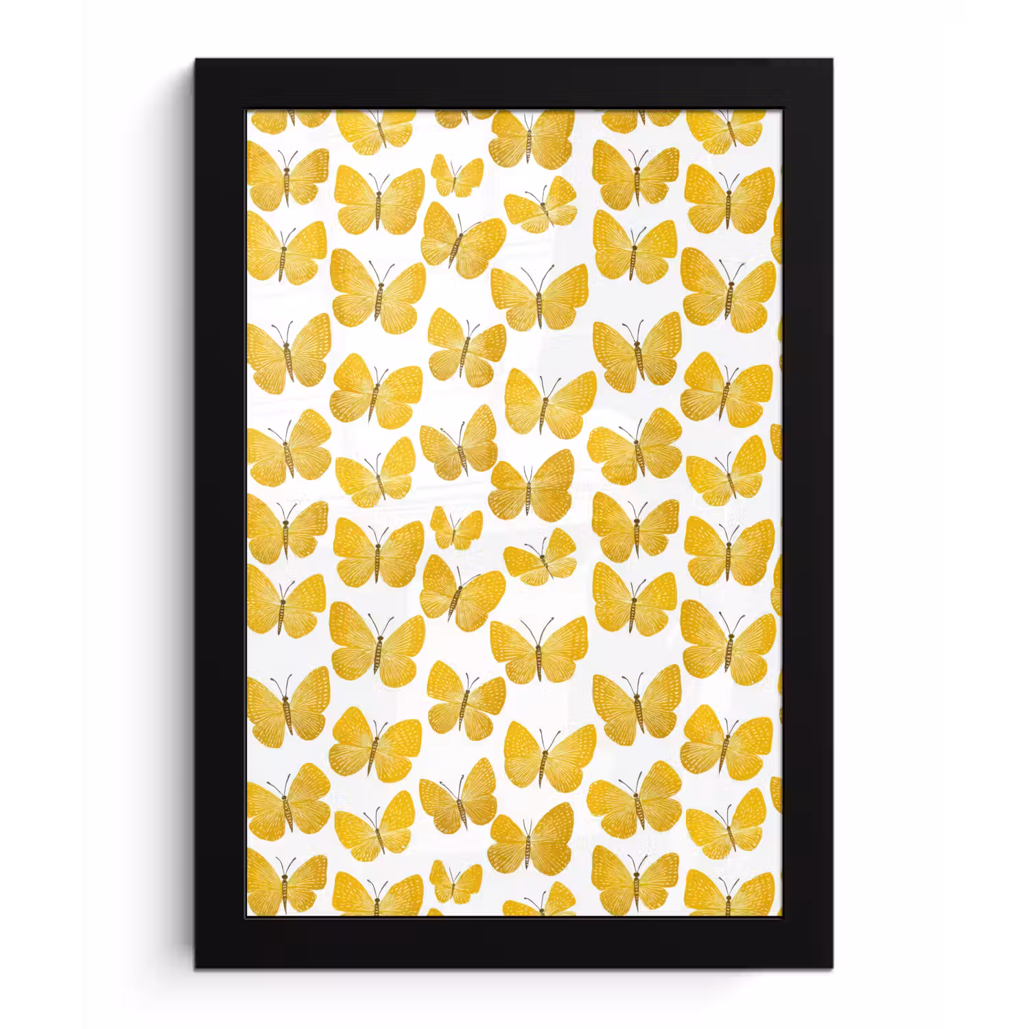 Vlinders - Botanisch - Illustratie - Geel - Wit fotolijst zwart zonder passe partout klein 224 -3d