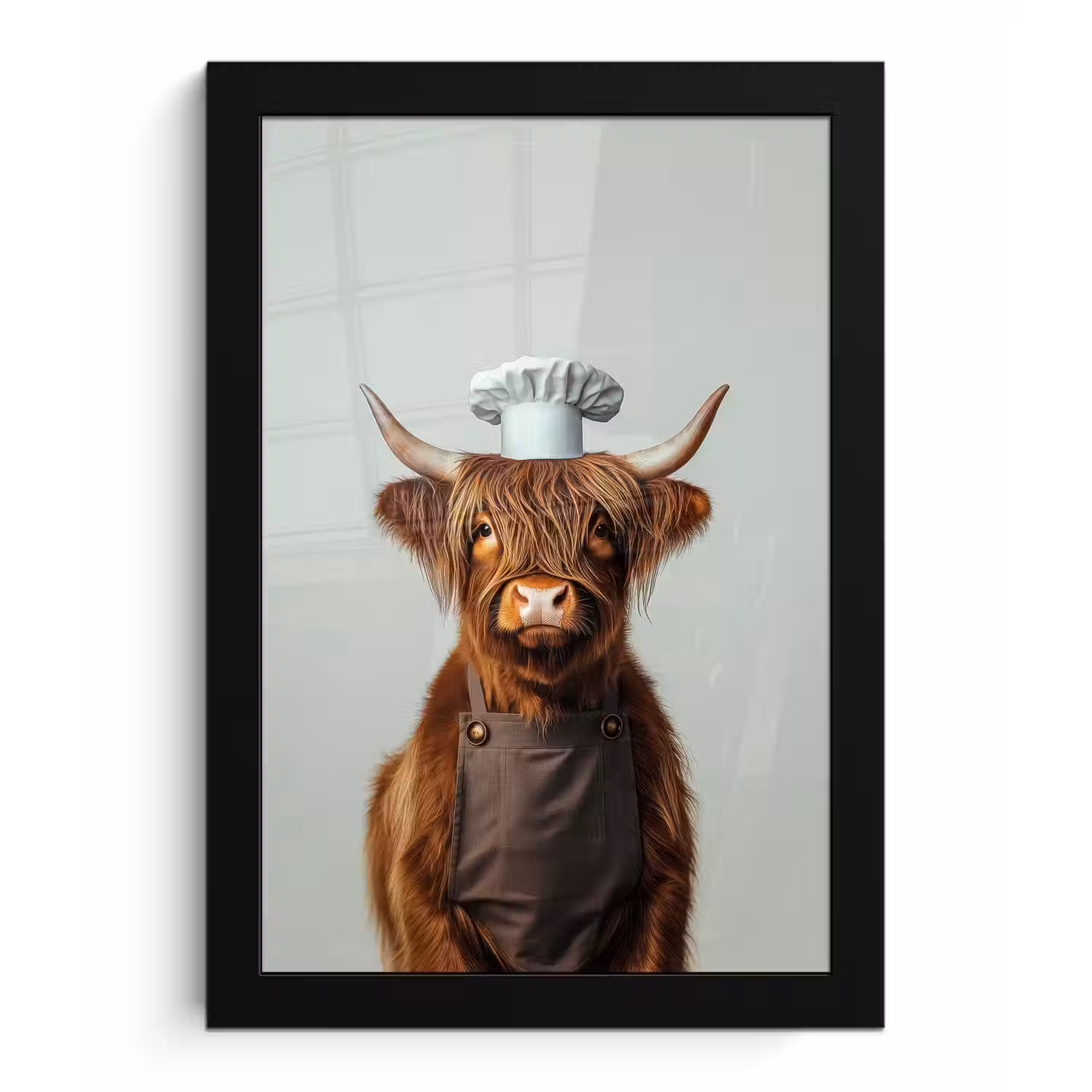 Schotse Hooglander - Bruin - Hoorns - Kokskleding fotolijst zwart zonder passe partout klein -3d