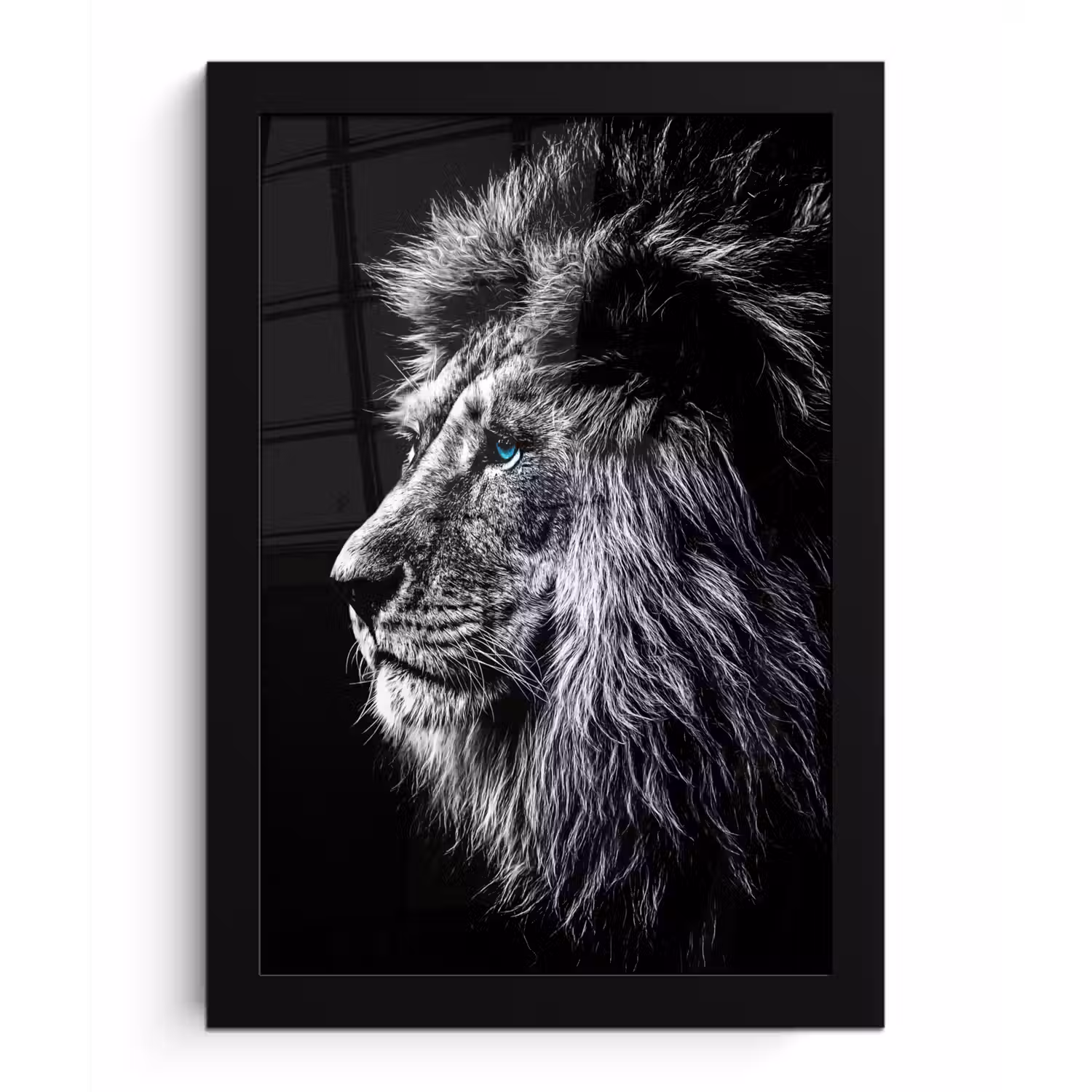Zwart Wit - Leeuw - Kop - Dieren fotolijst zwart zonder passe partout klein -3d