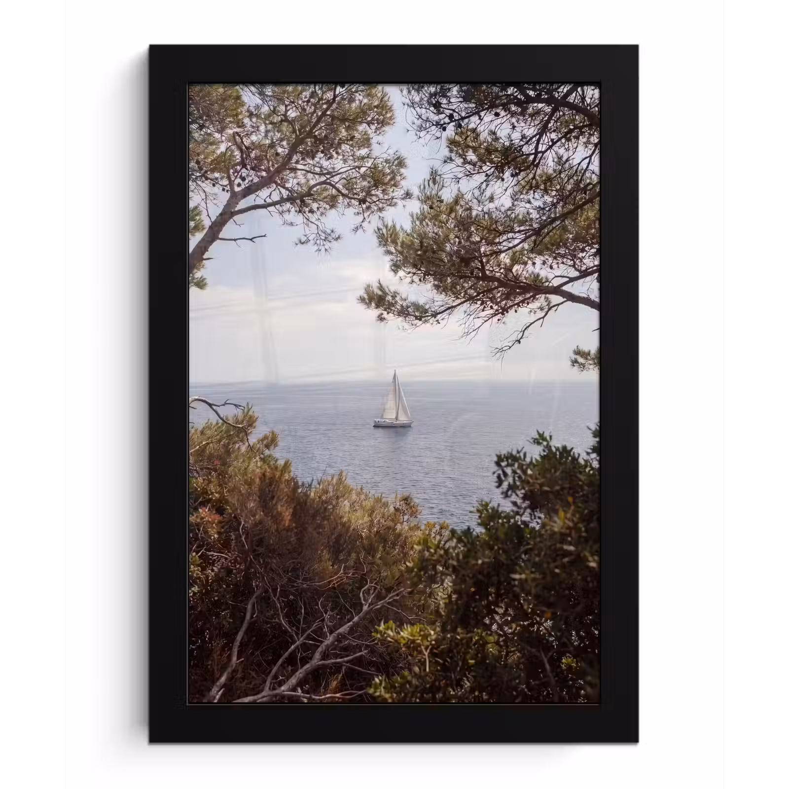 Bilder mit Rahmen - Segelboot – Bäume – Wasser - Zeilboot - bomen - water fotolijst zwart zonder passe partout klein