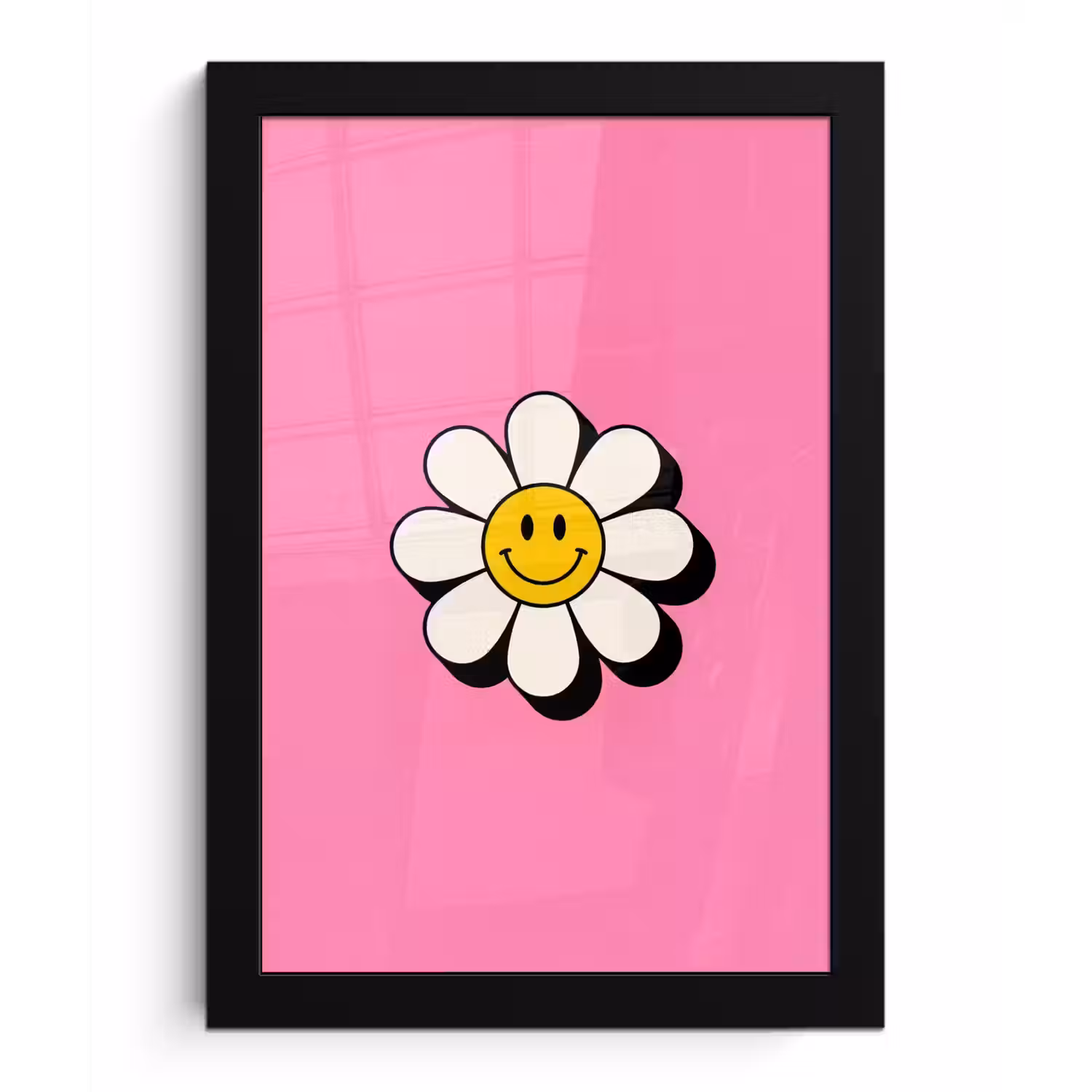 Smiley - Bloem - Roze fotolijst zwart zonder passe partout klein -3d
